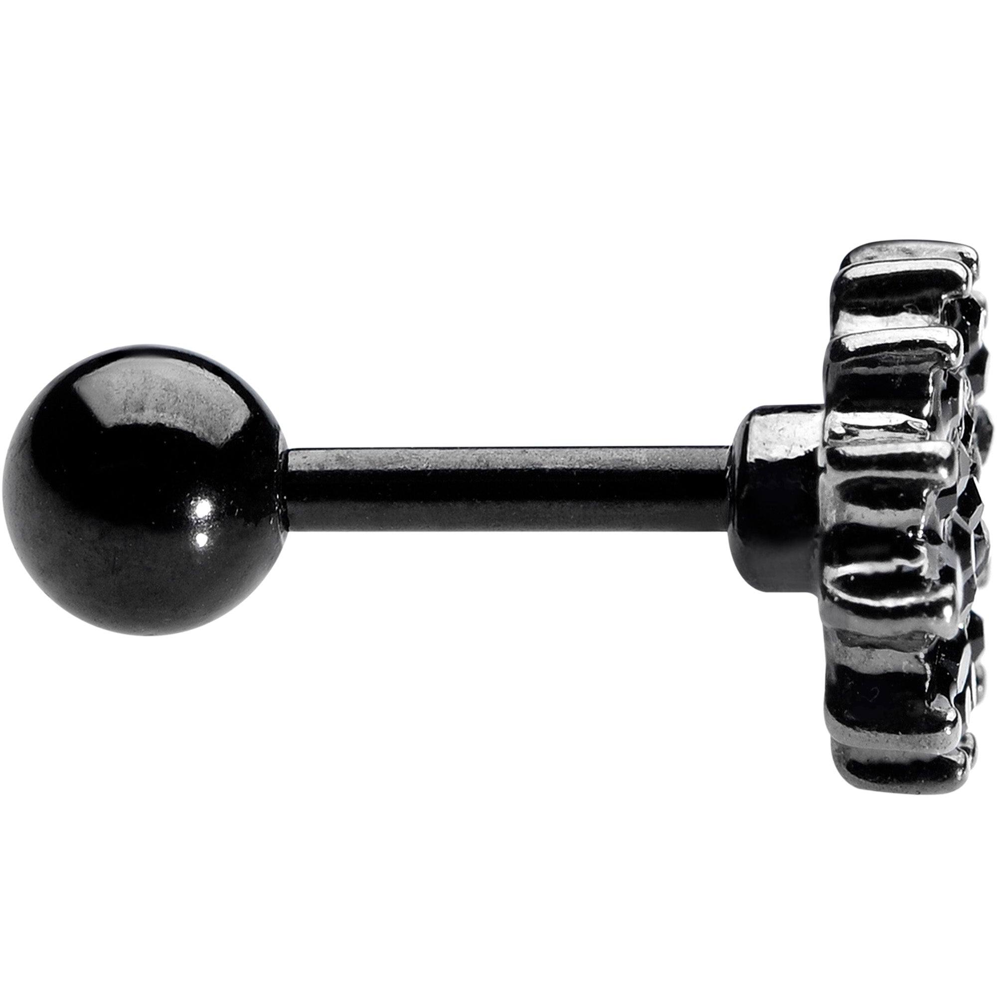 16G 1/4 Black Gem Floral Burst Halloween Cartilage Tragus