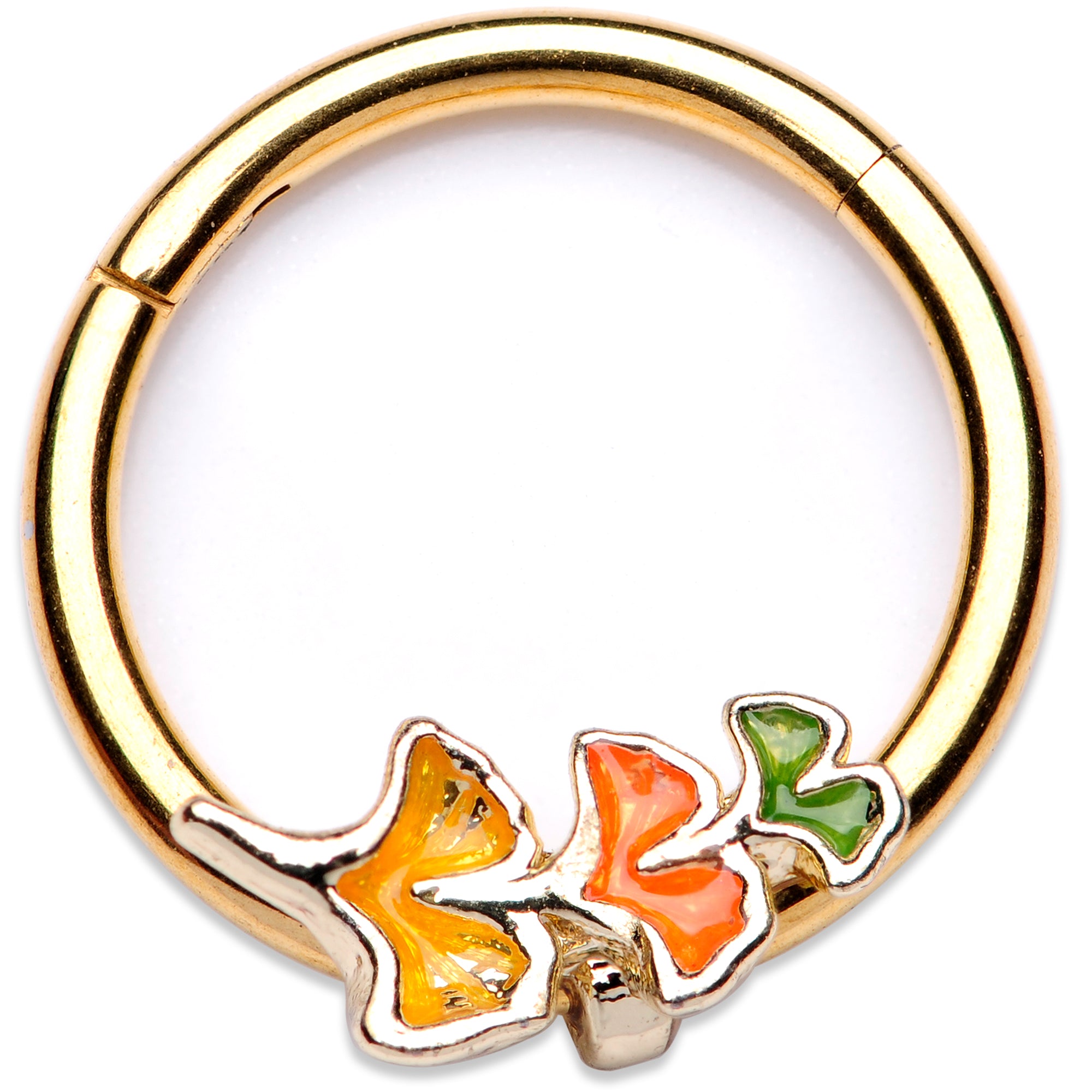 16G 3/8 Autumn Leaves Fall Hinged Segment Ring