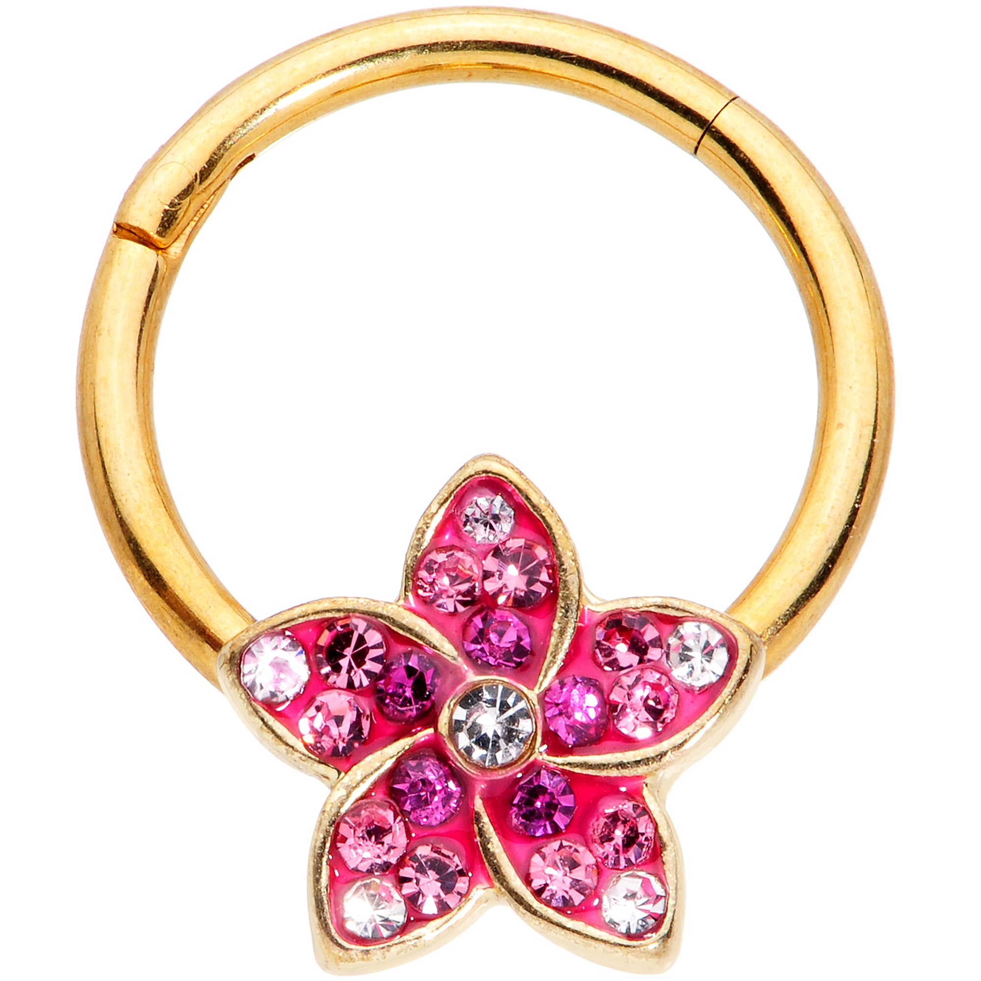 16G 3/8 Purple Gem Gold Tone Fabulous Flower Hinged Segment Ring