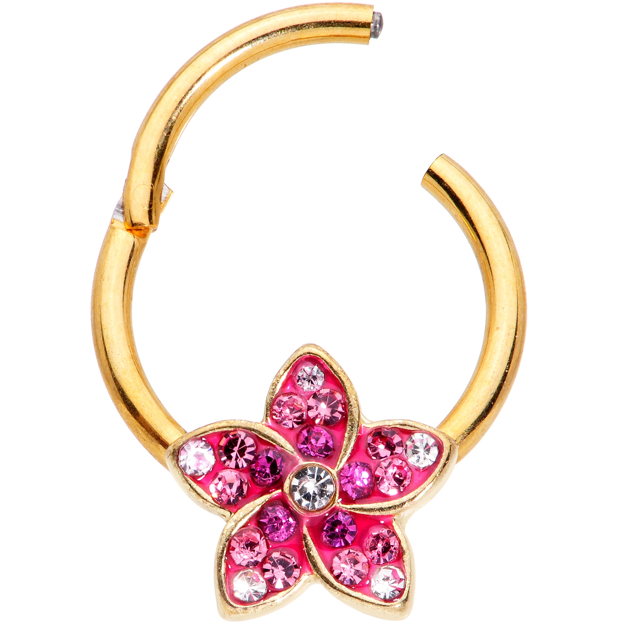 16G 3/8 Purple Gem Gold Tone Fabulous Flower Hinged Segment Ring