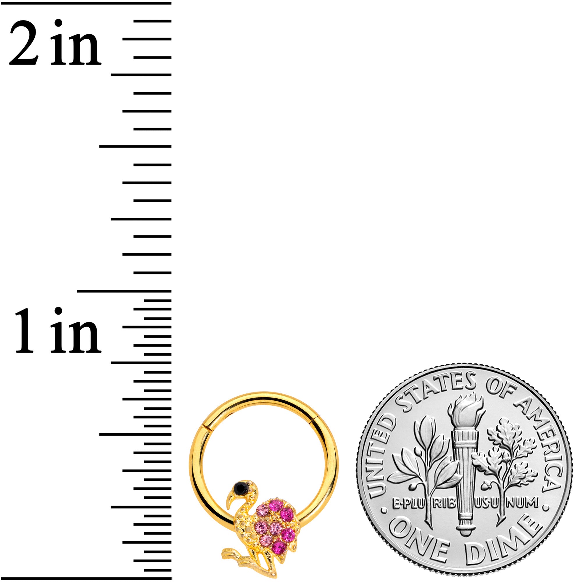 16G 3/8 Pink Gem Gold Tone Fashion Flamingo Hinged Segment Ring