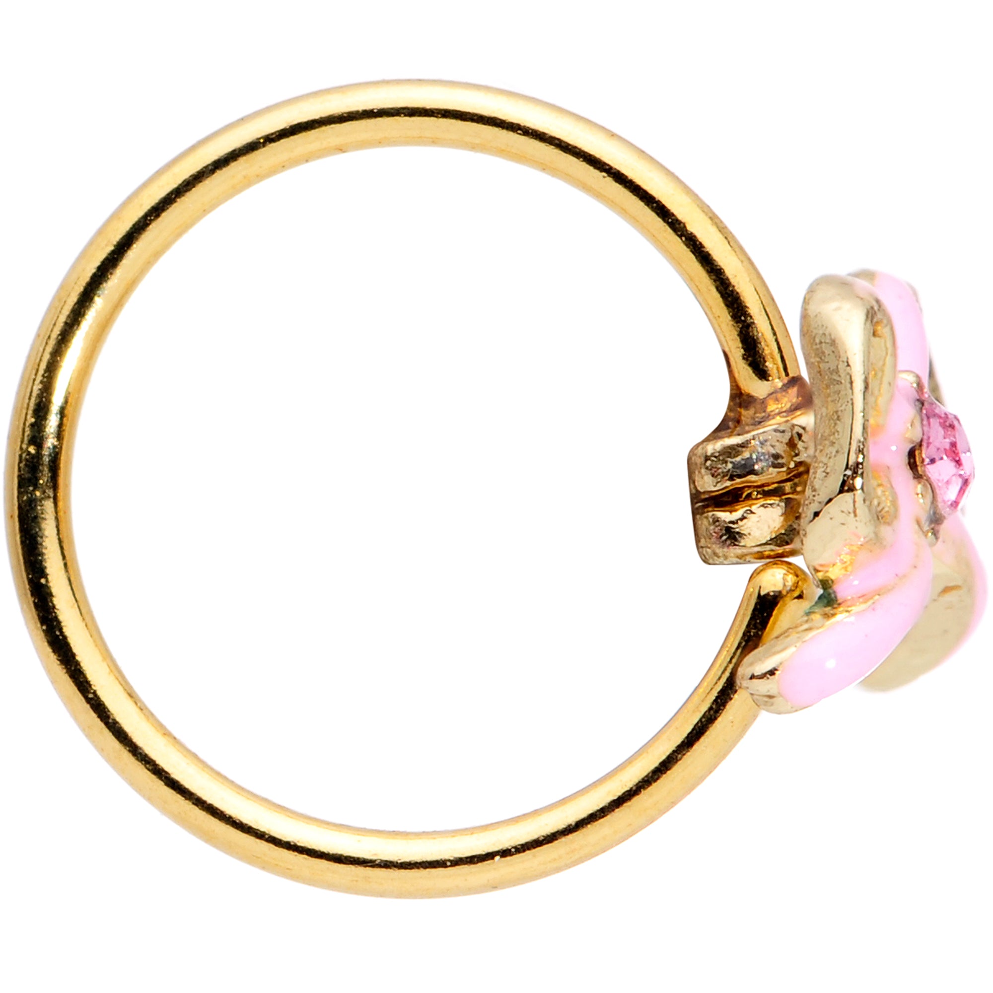 20G 5/16 Pink Gem Gold Tone Pink Bow Nose Hoop