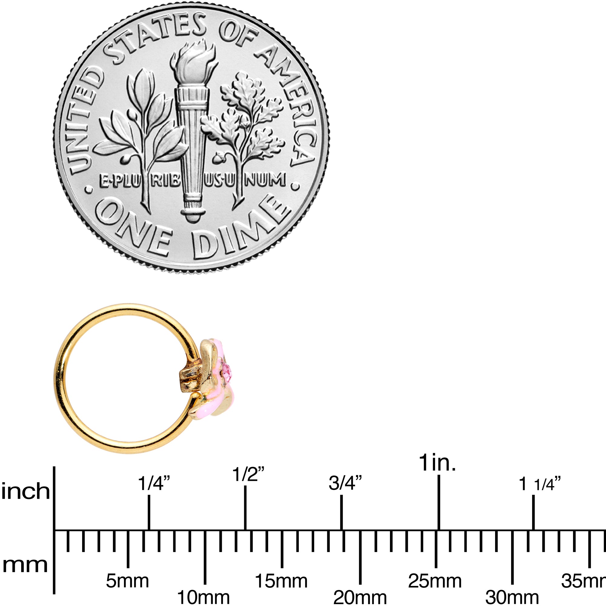 20G 5/16 Pink Gem Gold Tone Pink Bow Nose Hoop