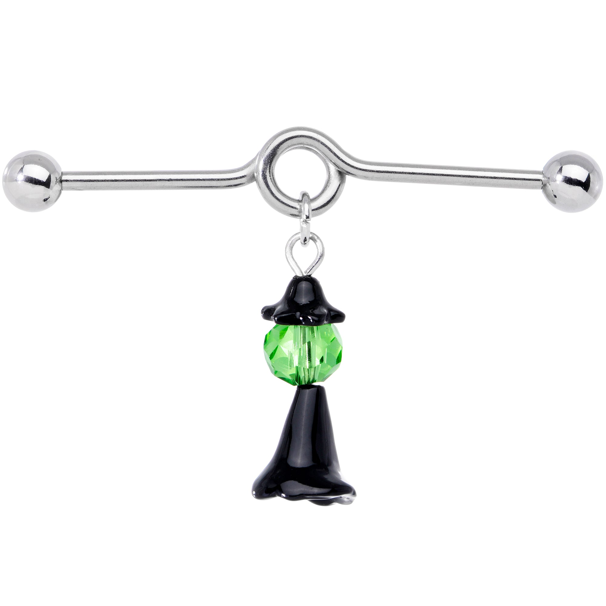 14G Green Gem Spooky Witch Halloween Dangle Project Bar 38mm