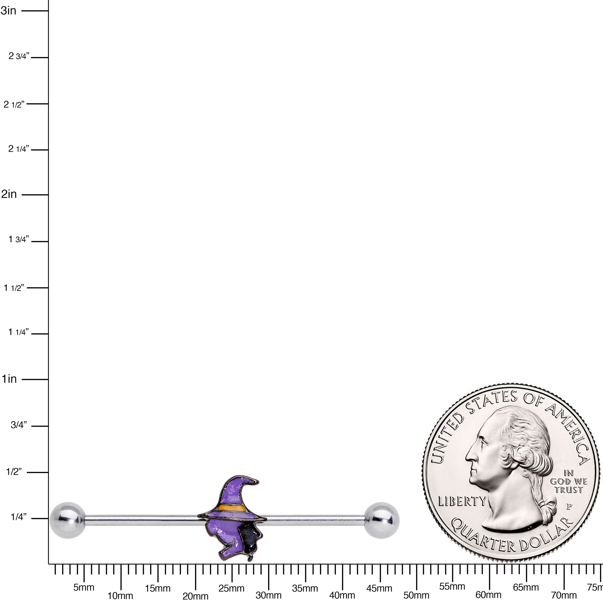 14G Witch Halloween Glow in the Dark Industrial Barbell 38mm