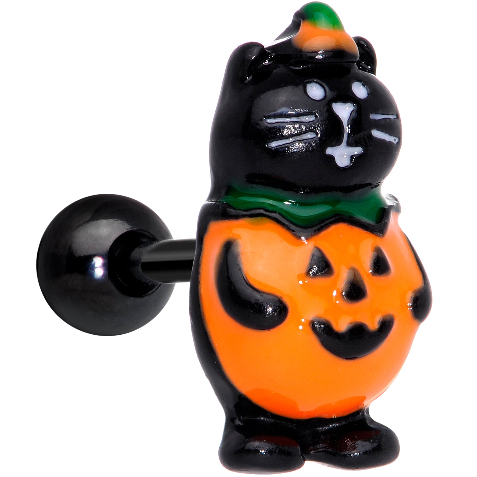 16G 1/4 Black Cat Pumpkin Halloween Cartilage Tragus