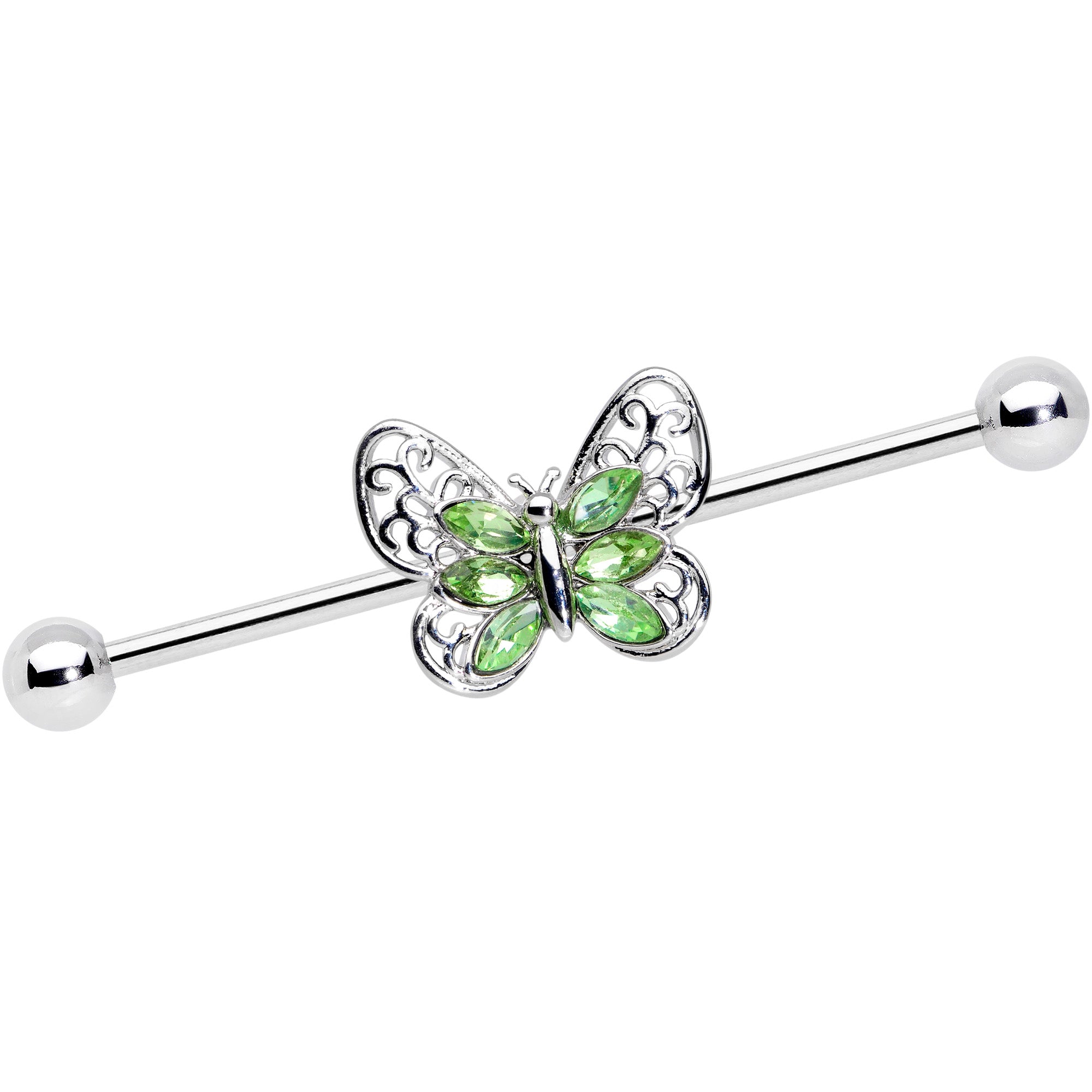 14G Green Gem Lacy Butterfly Industrial Barbell 38mm