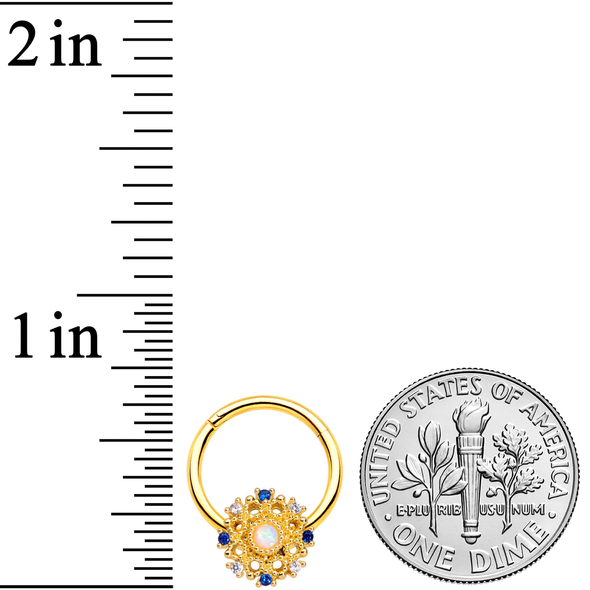 16G 3/8 Gold Tone White Synthetic Opal Sun Hinged Segment Ring