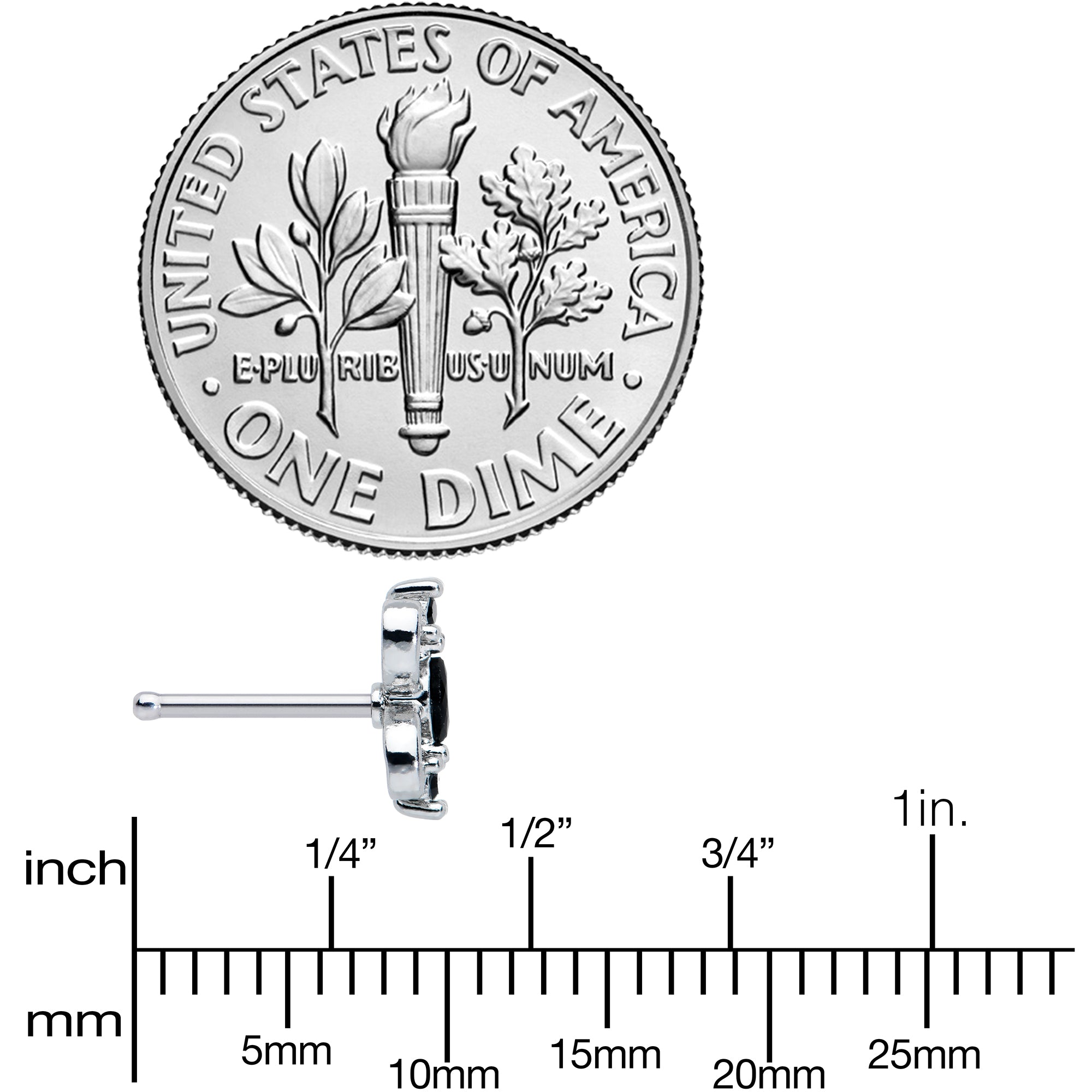 20G 1/4 Black Gem Art Deco Swirls Nose Bone