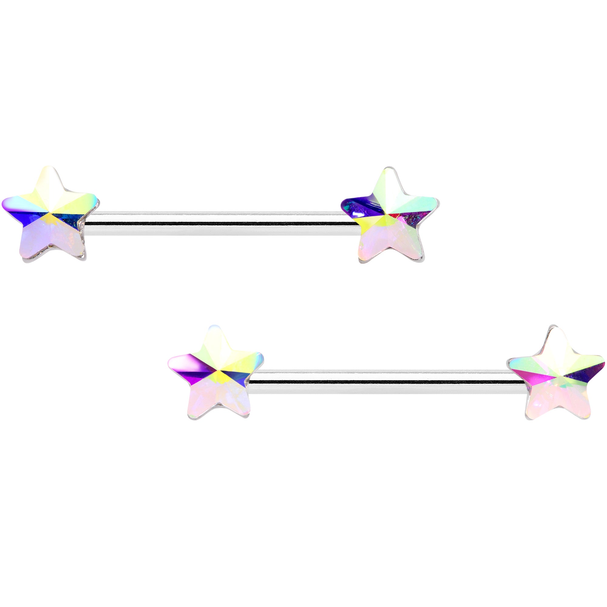 14G 5/8 Aurora Gem Simple Star Barbell Nipple Ring Set