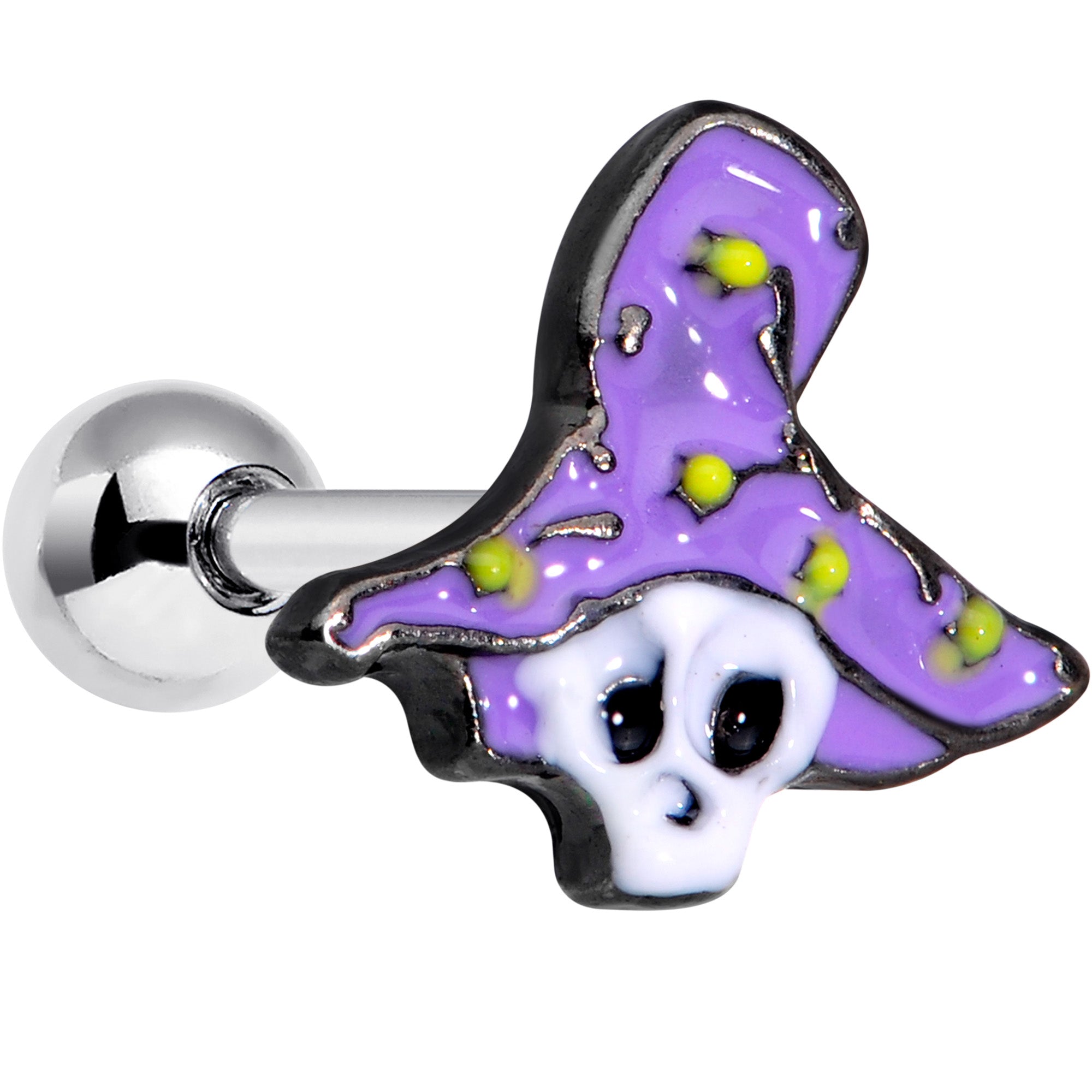 16G 1/4 Skull Purple Witch Hat Halloween Cartilage Tragus Earring