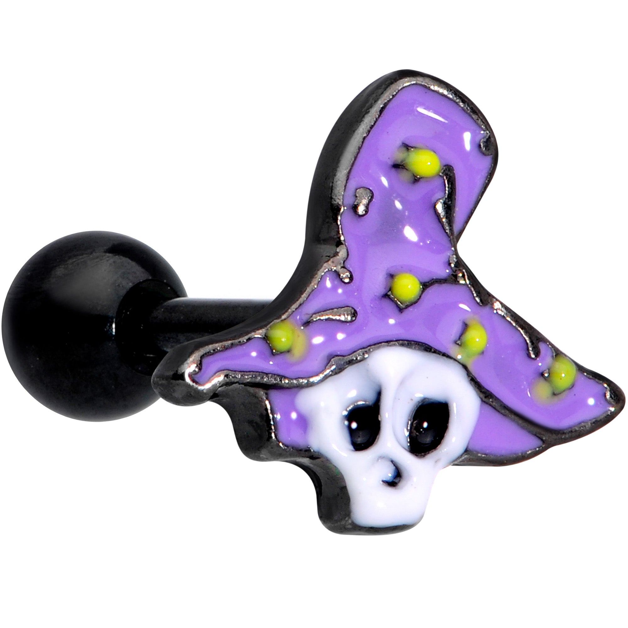 16G 1/4 Black Skull Purple Witch Hat Halloween Cartilage Tragus