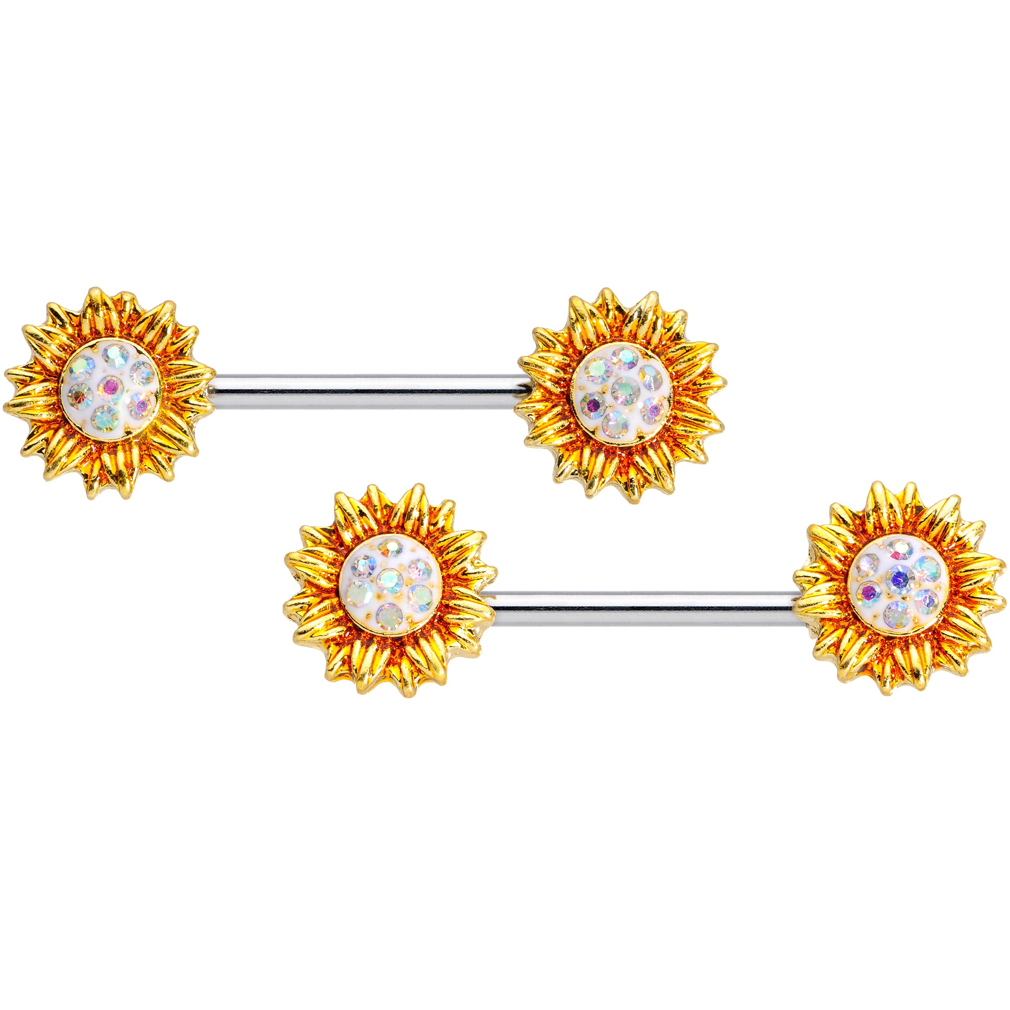 14G 9/16 Aurora Gem Scintillating Sunflower Nipple Ring Set