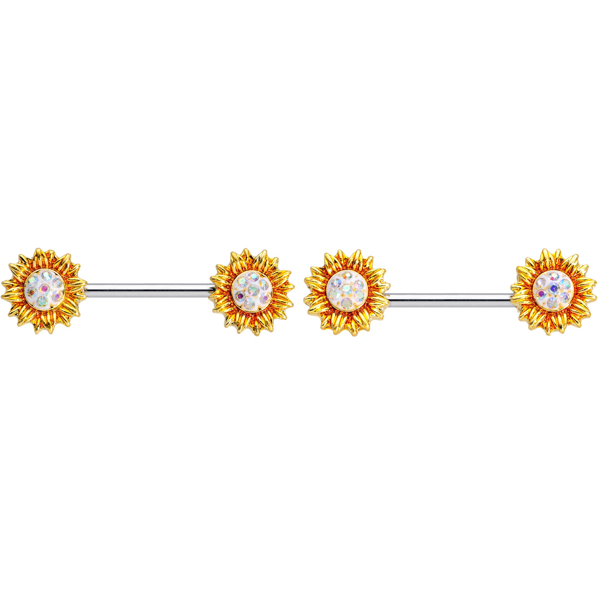 14G 9/16 Aurora Gem Scintillating Sunflower Nipple Ring Set