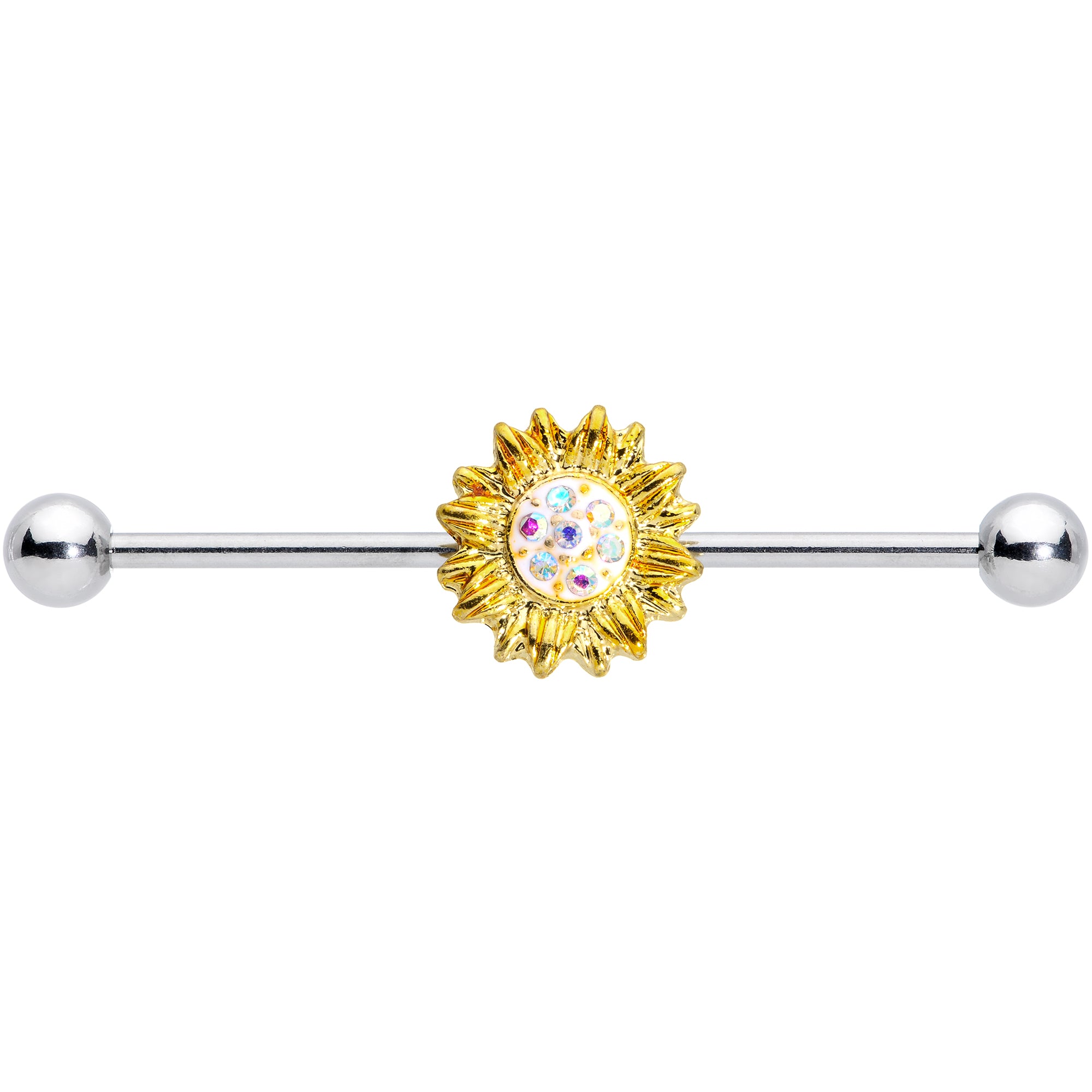 14G Aurora Gem Scintillating Sunflower Industrial Barbell 38mm