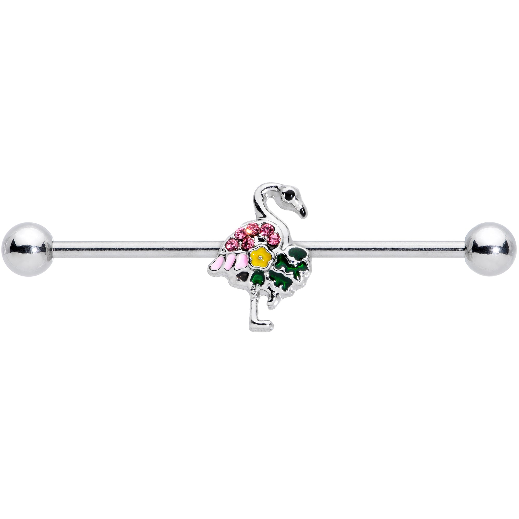 14G Pink Gem Funky Flamingo Industrial Barbell 38mm