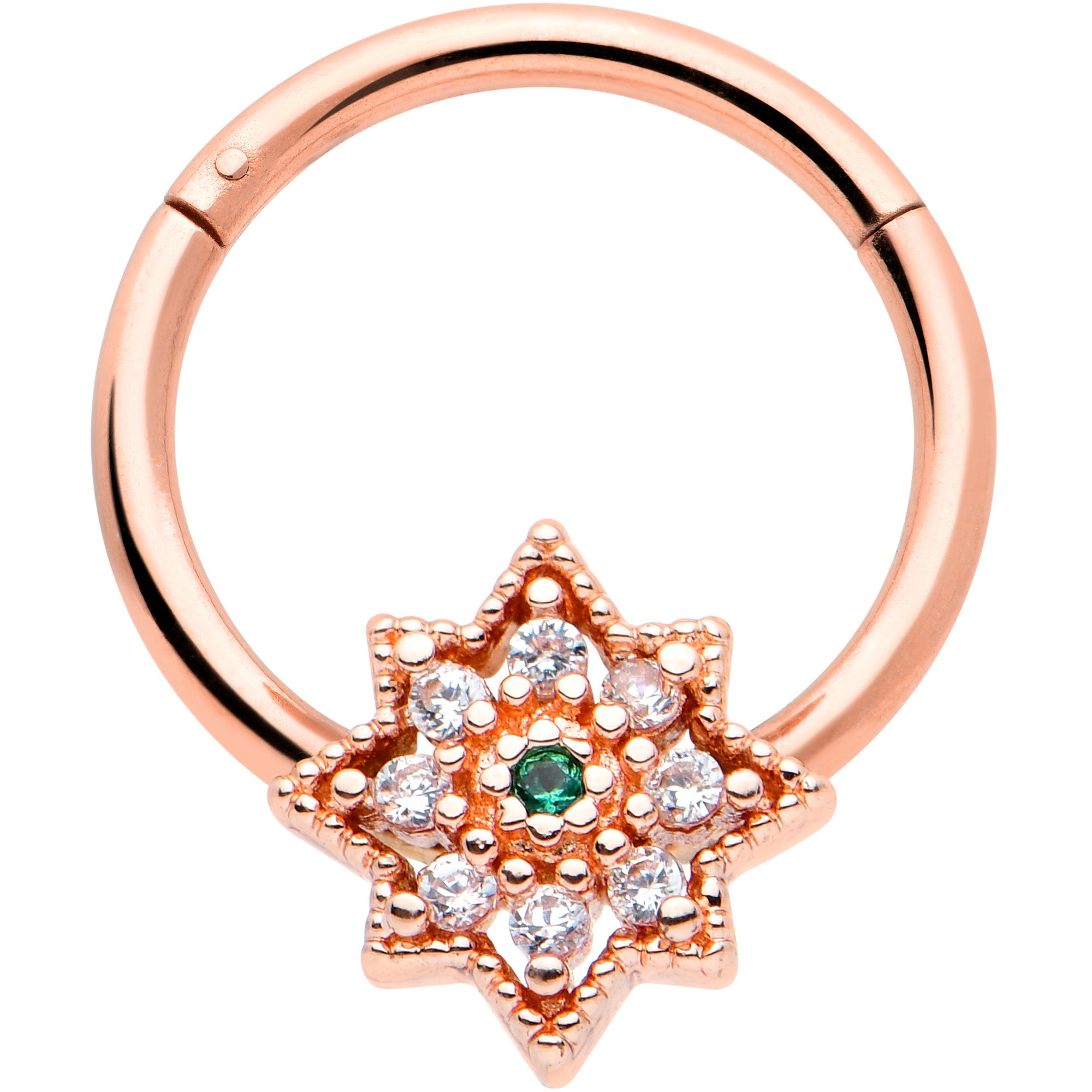 16G 3/8 Green Gem Rose Gold Tone Evening Star Hinged Segment Ring
