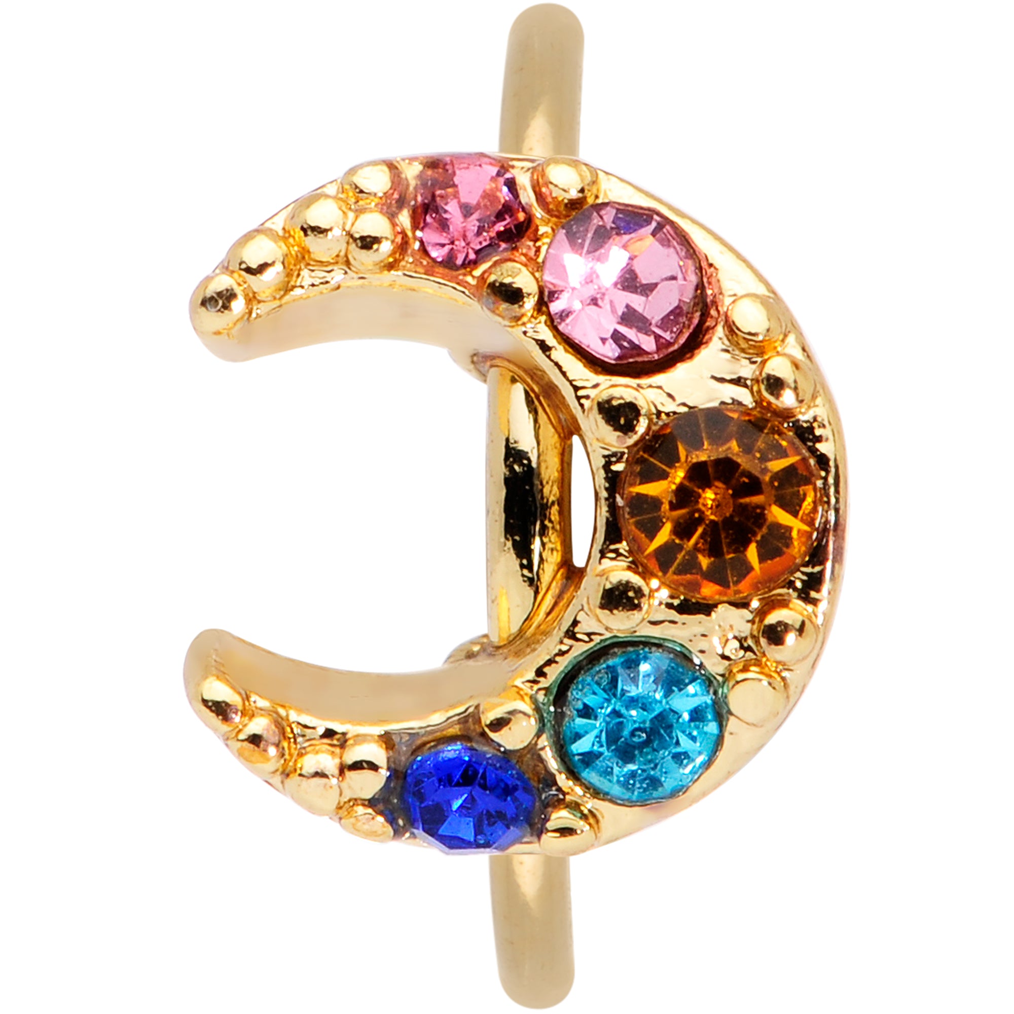 20G 5/16 Rainbow Gem Gold Tone Crescent Moon Nose Hoop