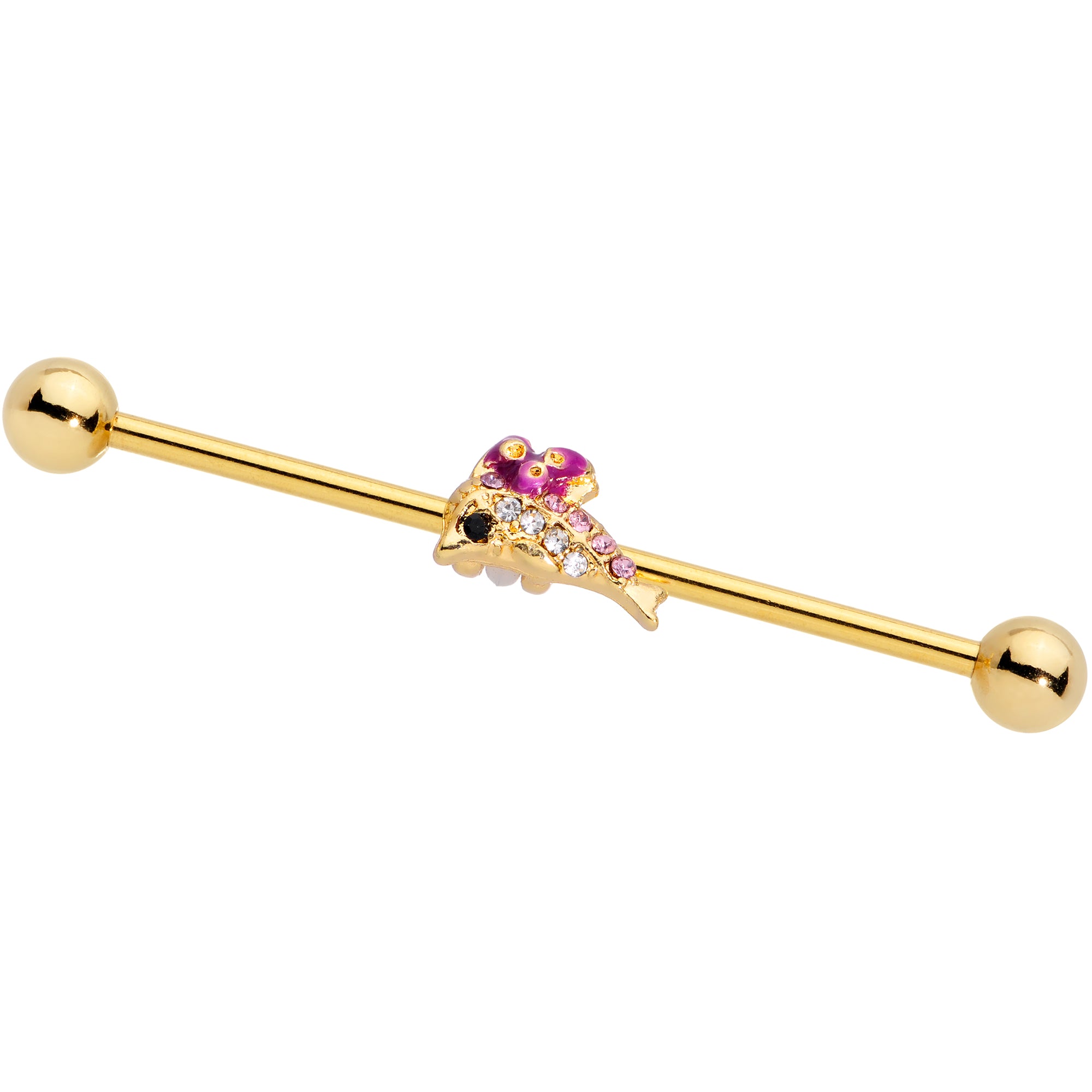14G Purple Gem Gold Tone Dainty Dolphin Industrial Barbell 38mm