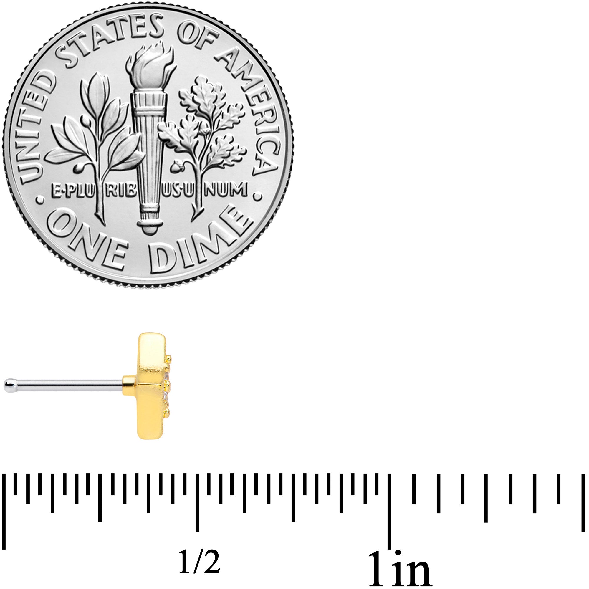 20G 1/4 Clear CZ Gem Gold Tone Circle Heart Nose Bone Set of 3