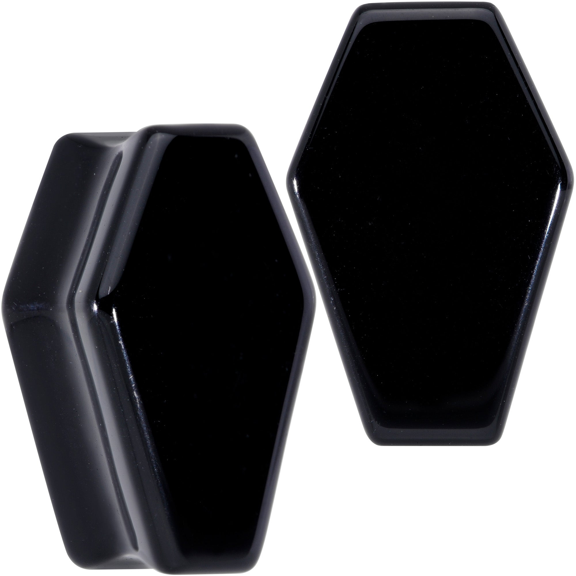 Black Obsidian Coffin Halloween Double Flare Plug Set