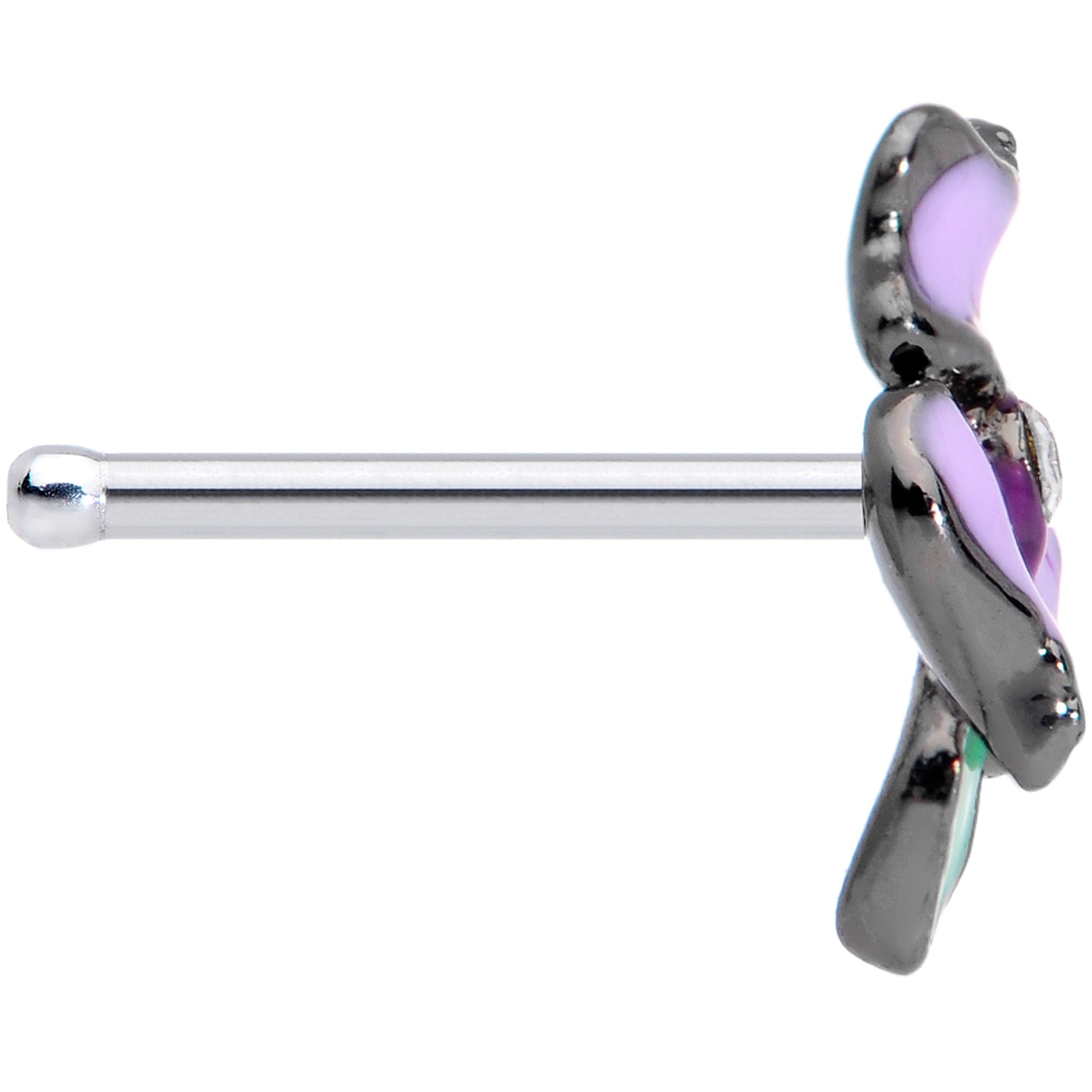 20G 1/4 Clear Gem Purple Iris Nose Bone