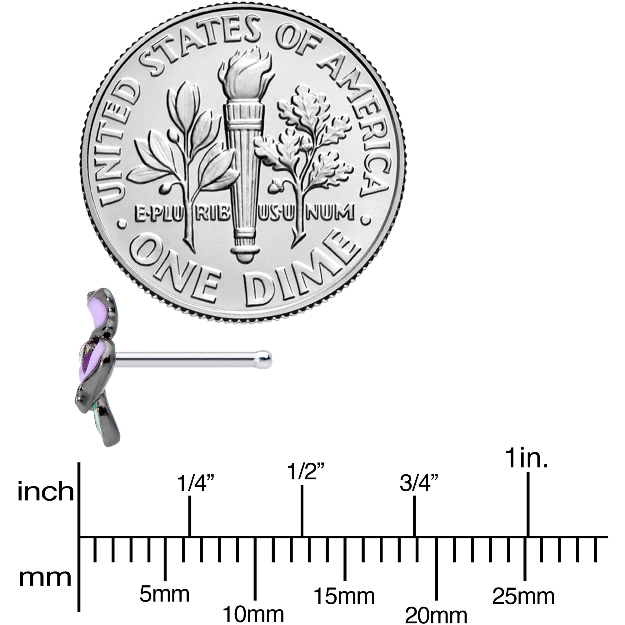 20G 1/4 Clear Gem Purple Iris Nose Bone