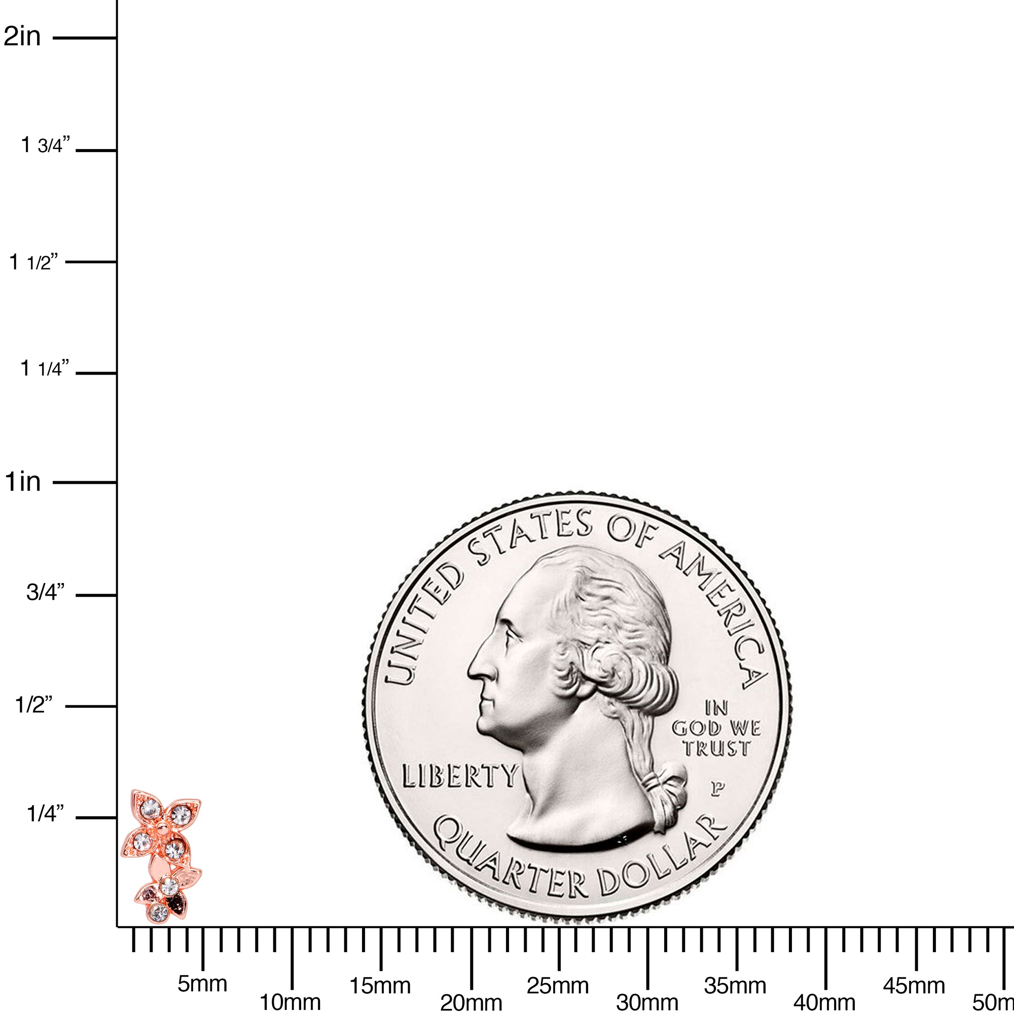 20G 1/4 Clear Gem Rose Gold Hue Butterfly Flower Nose Ring Screw