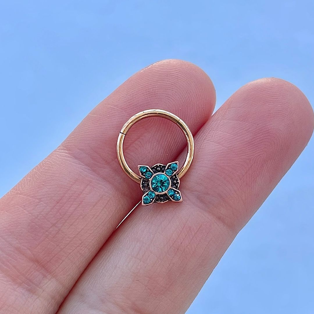 16G 3/8 Aqua Gem Rose Gold Tone Renaissance Hinged Segment Ring