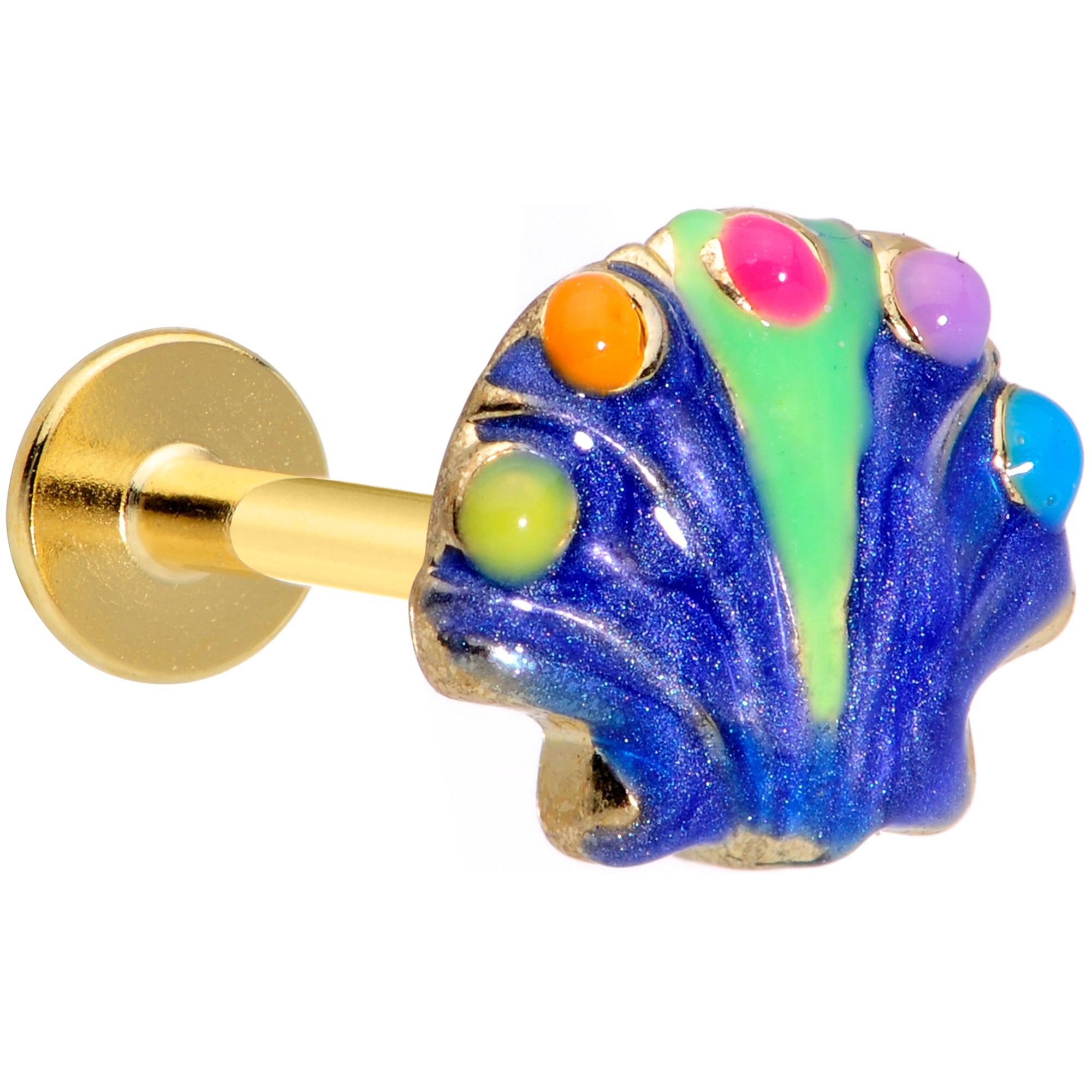 16G 5/16 Gold Tone Blue Shell Labret Monroe Tragus