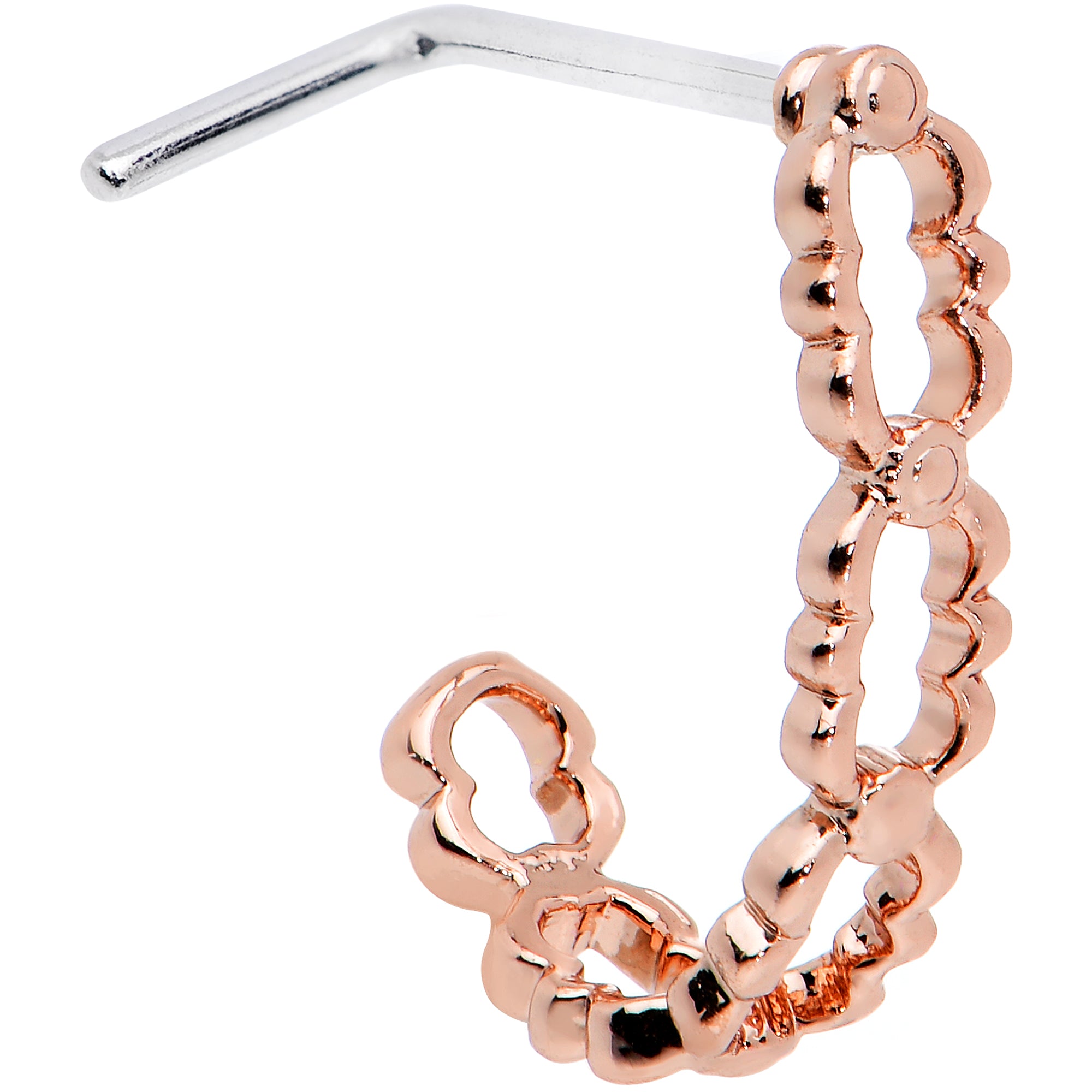 20G 1/4 Rose Gold Tone All Linked Up Faux Hoop L Shape Nose Ring