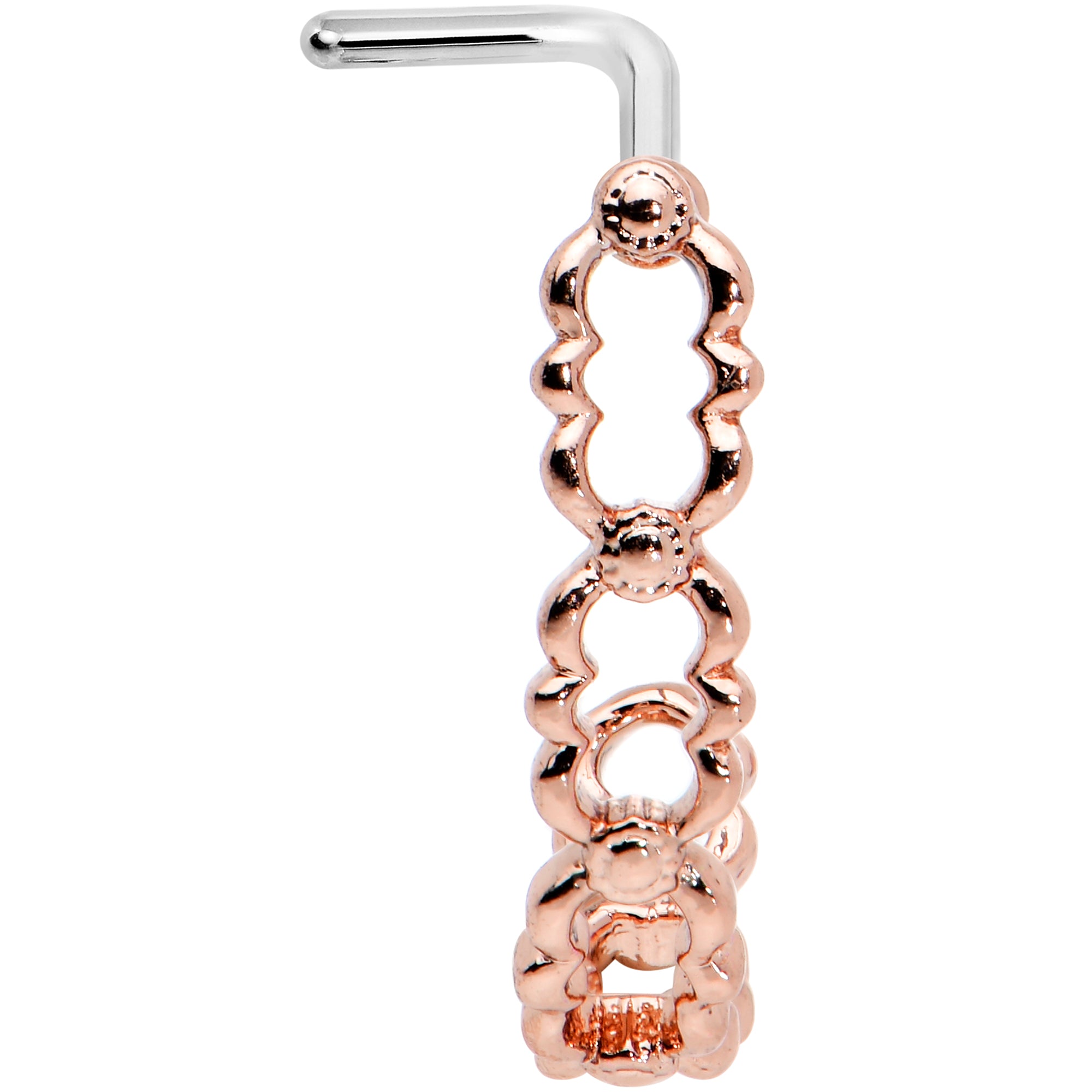 20G 1/4 Rose Gold Tone All Linked Up Faux Hoop L Shape Nose Ring