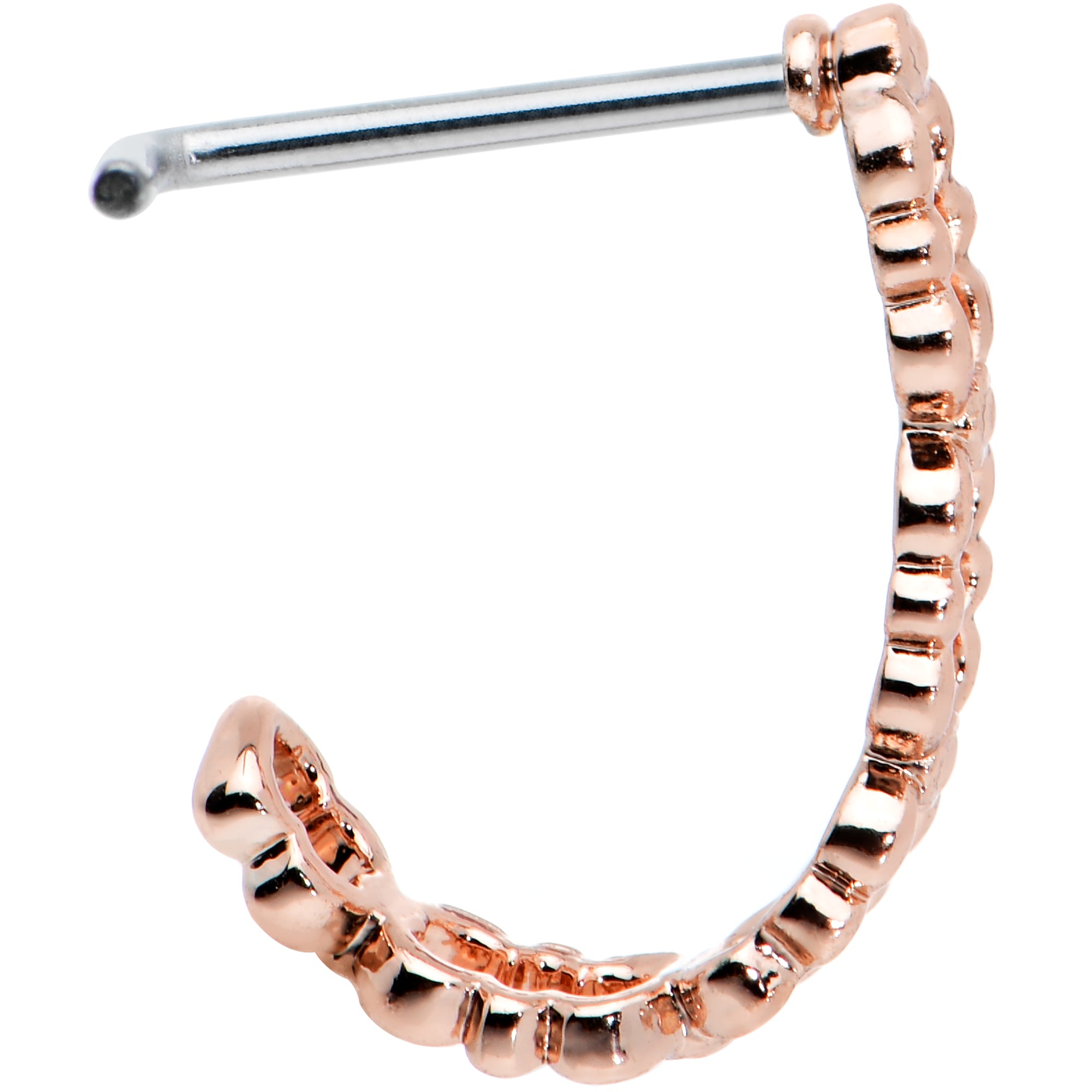 20G 1/4 Rose Gold Tone All Linked Up Faux Hoop L Shape Nose Ring