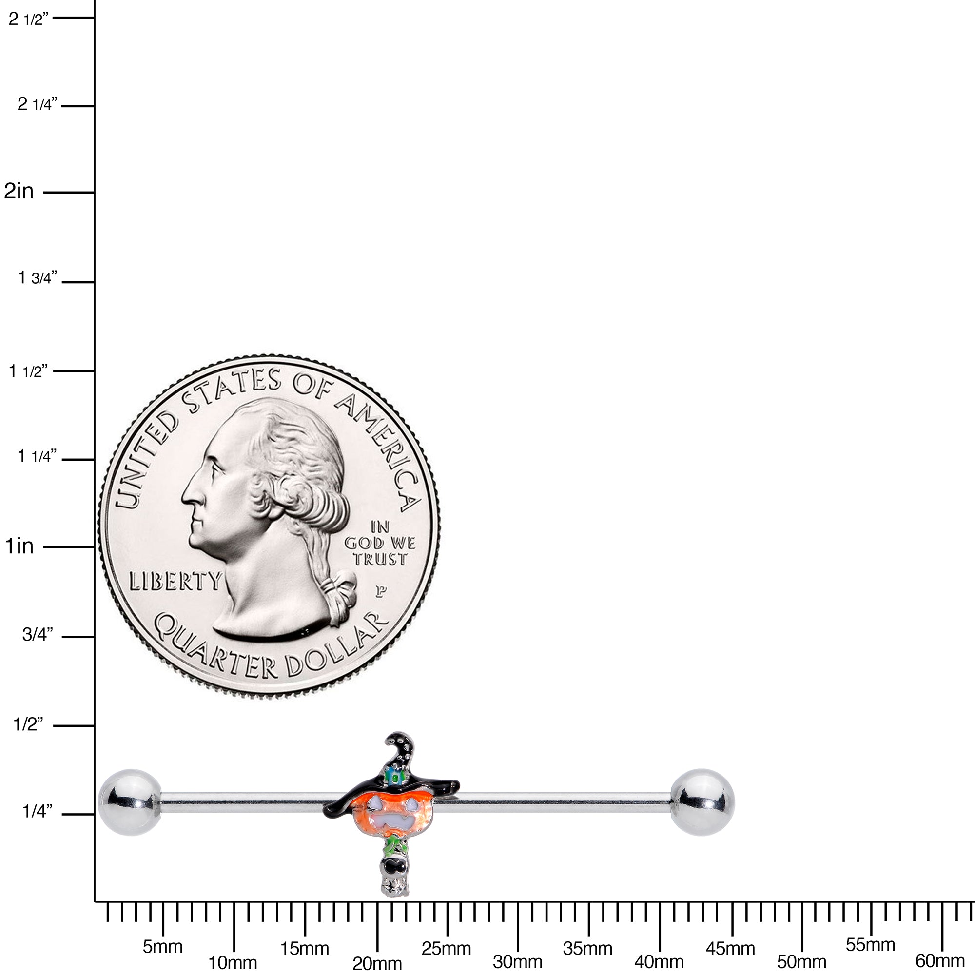 14G Blue Gem Witch Hat Pumpkin Halloween Industrial Barbell 38mm