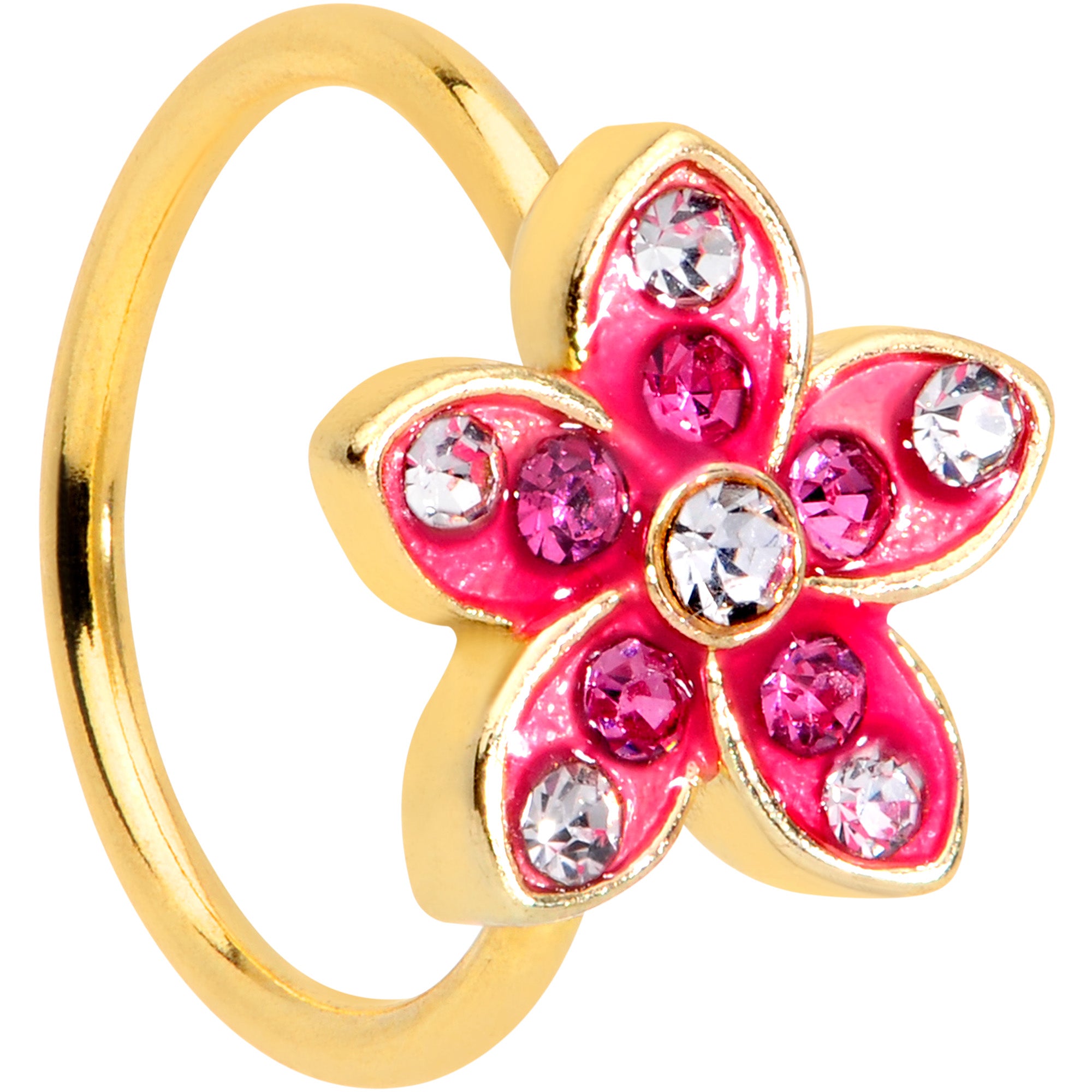 20G 5/16 Clear Purple Gem Gold Tone Fabulous Flower Nose Hoop