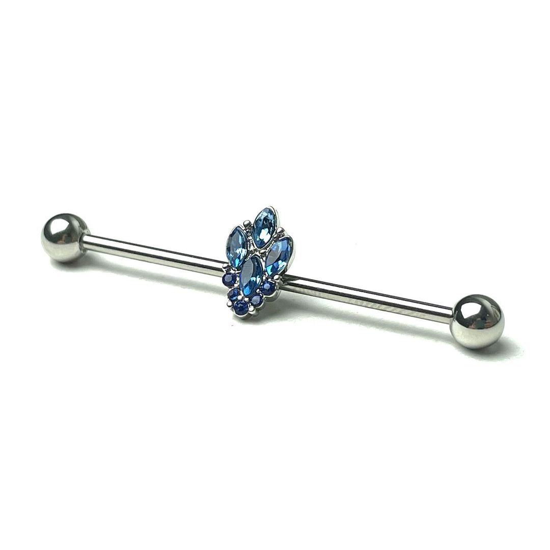 14G Blue CZ Gem Fountain Industrial Barbell 38mm