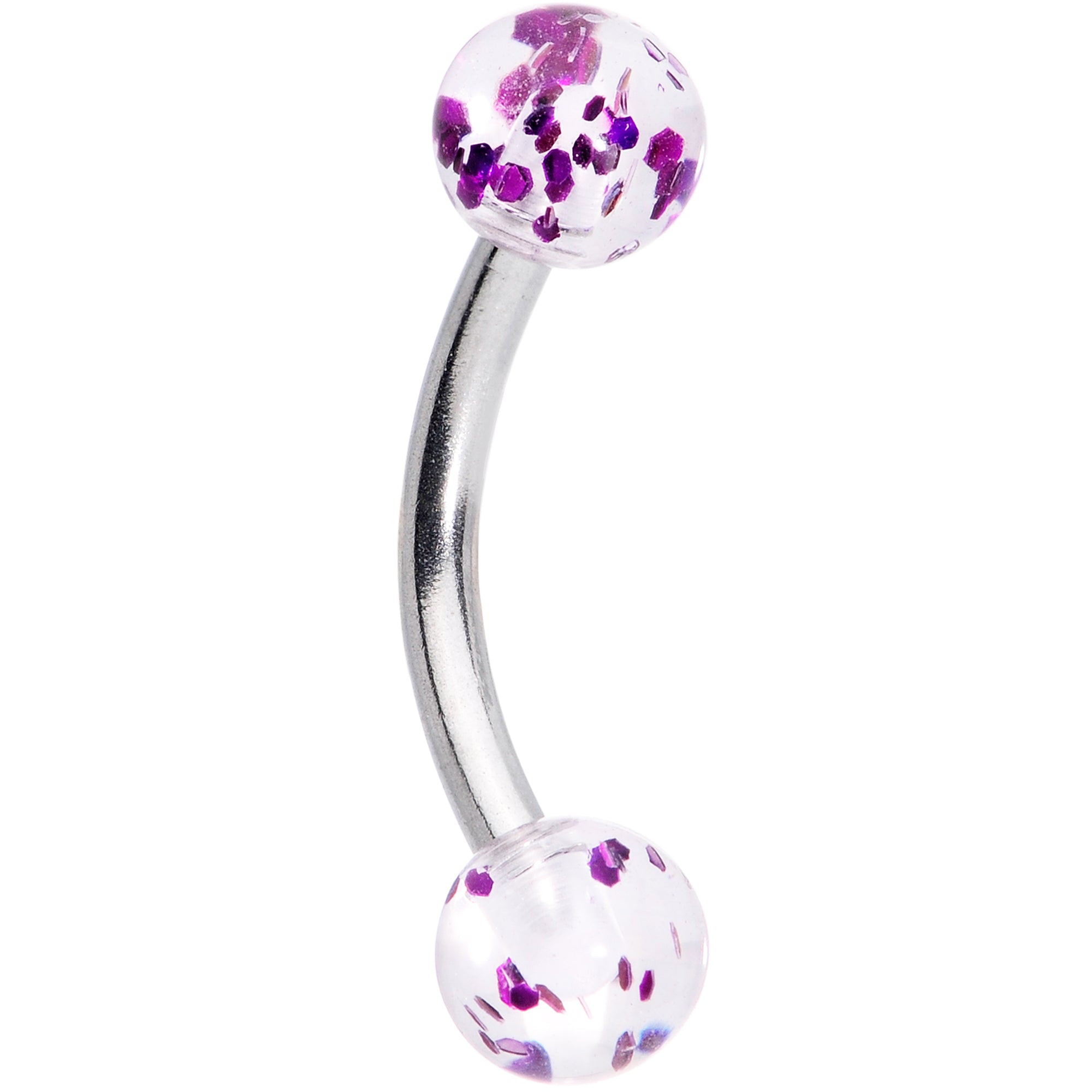 16G 5/16 Clear Purple Glitter Ends Curved Eyebrow Ring