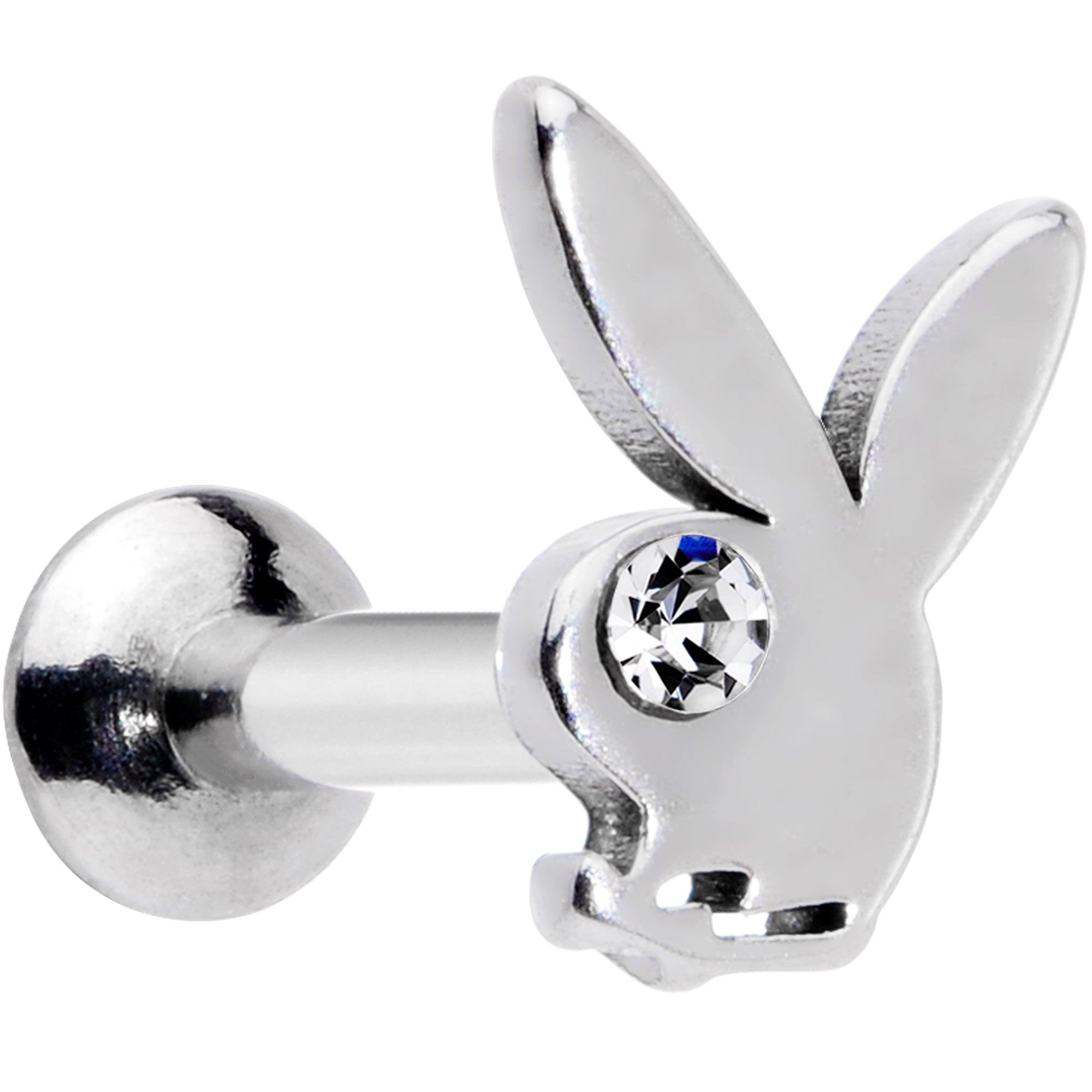 16G 1/4 Licensed Playboy Clear CZ Gem Internally Threaded Labret