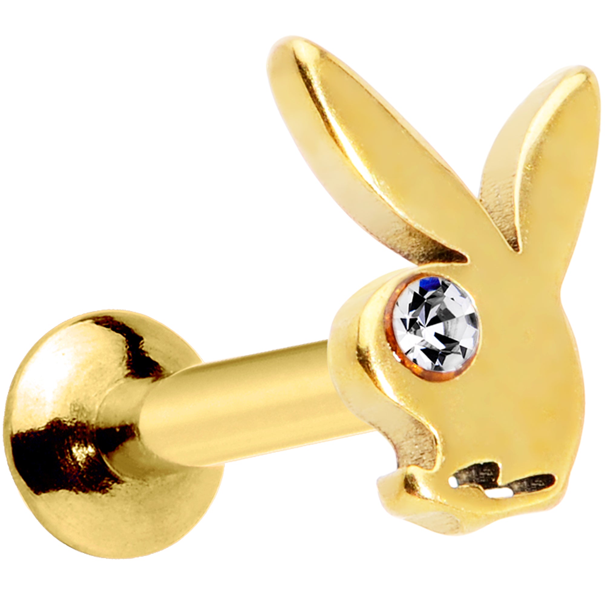16G 5/16 Licensed Playboy CZ Gem Gold Tone Internal Thread Labret
