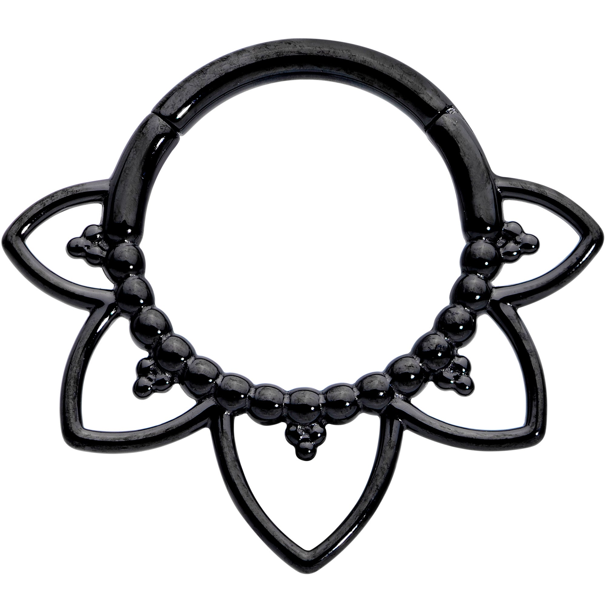 16G 5/16 Black Open Petal Flower Hinged Segment Ring
