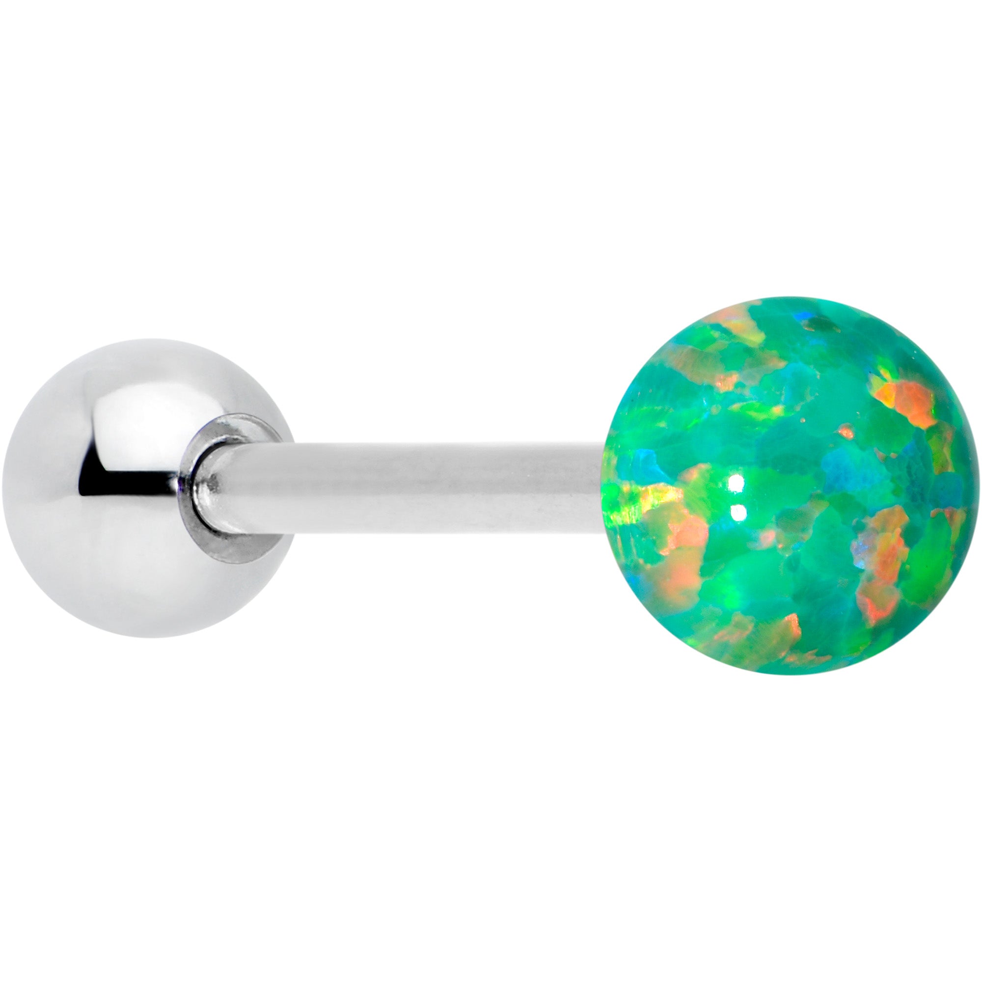 Green Synthetic Opal Ball End Barbell Tongue Ring