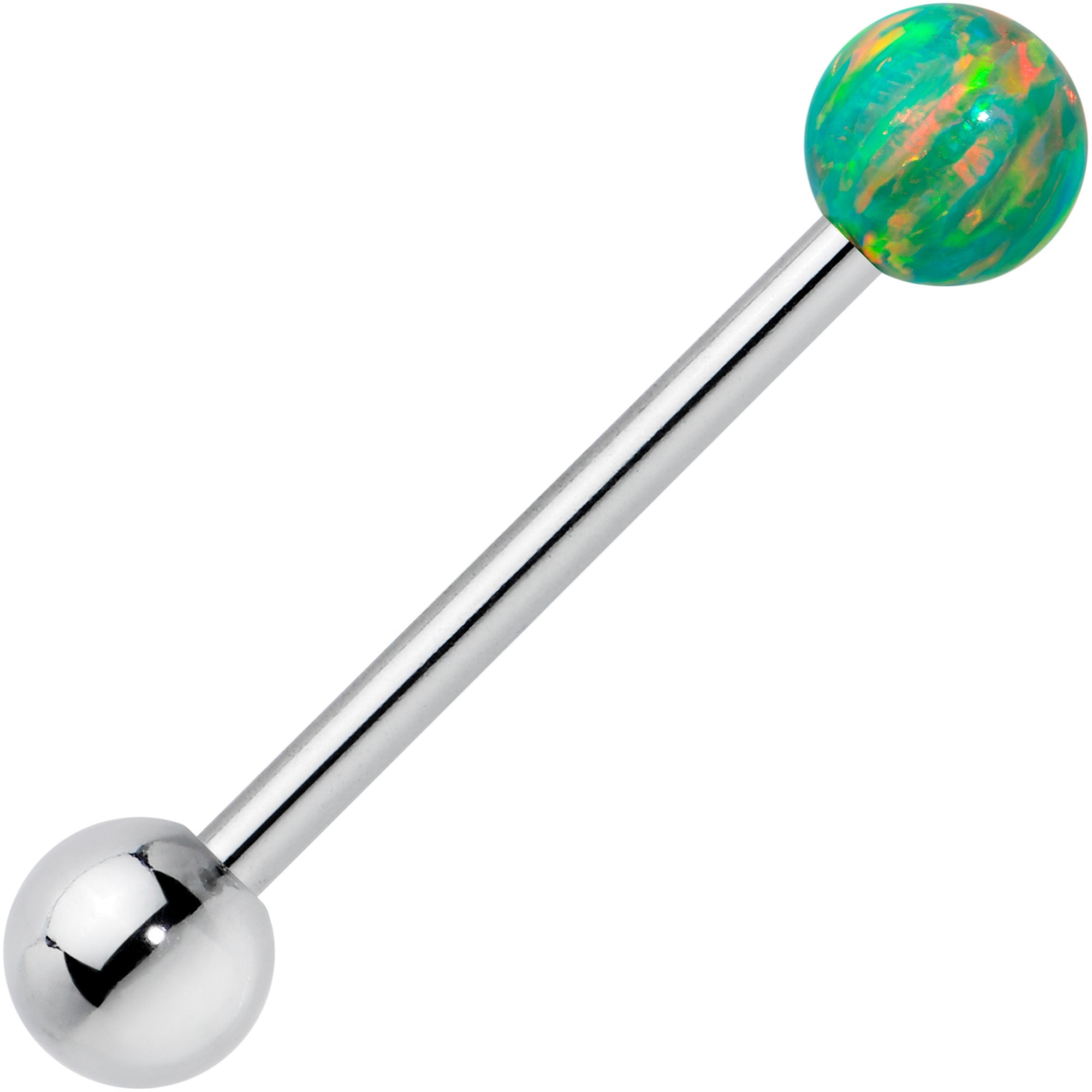 Green Synthetic Opal Ball End Barbell Tongue Ring