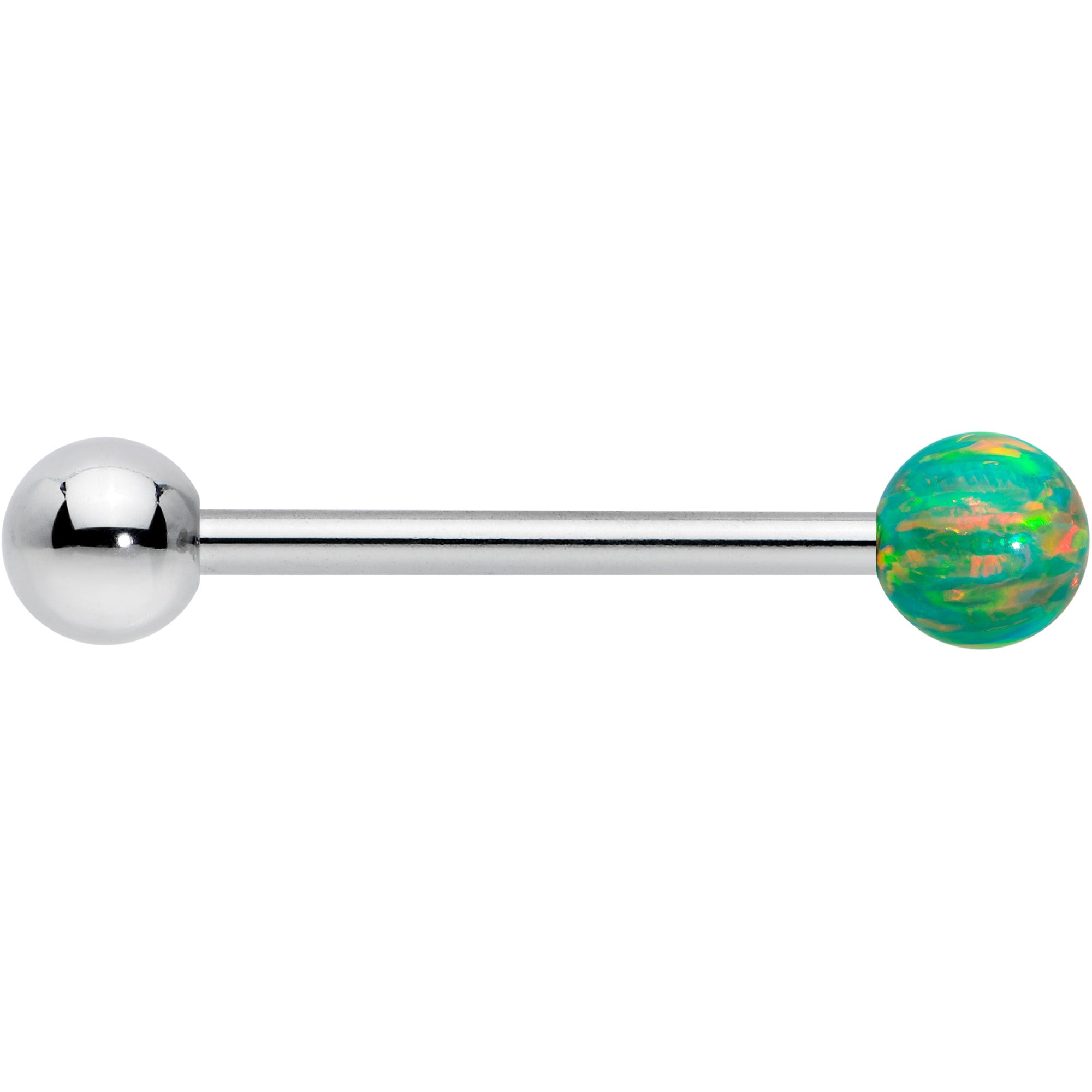 Green Synthetic Opal Ball End Barbell Tongue Ring
