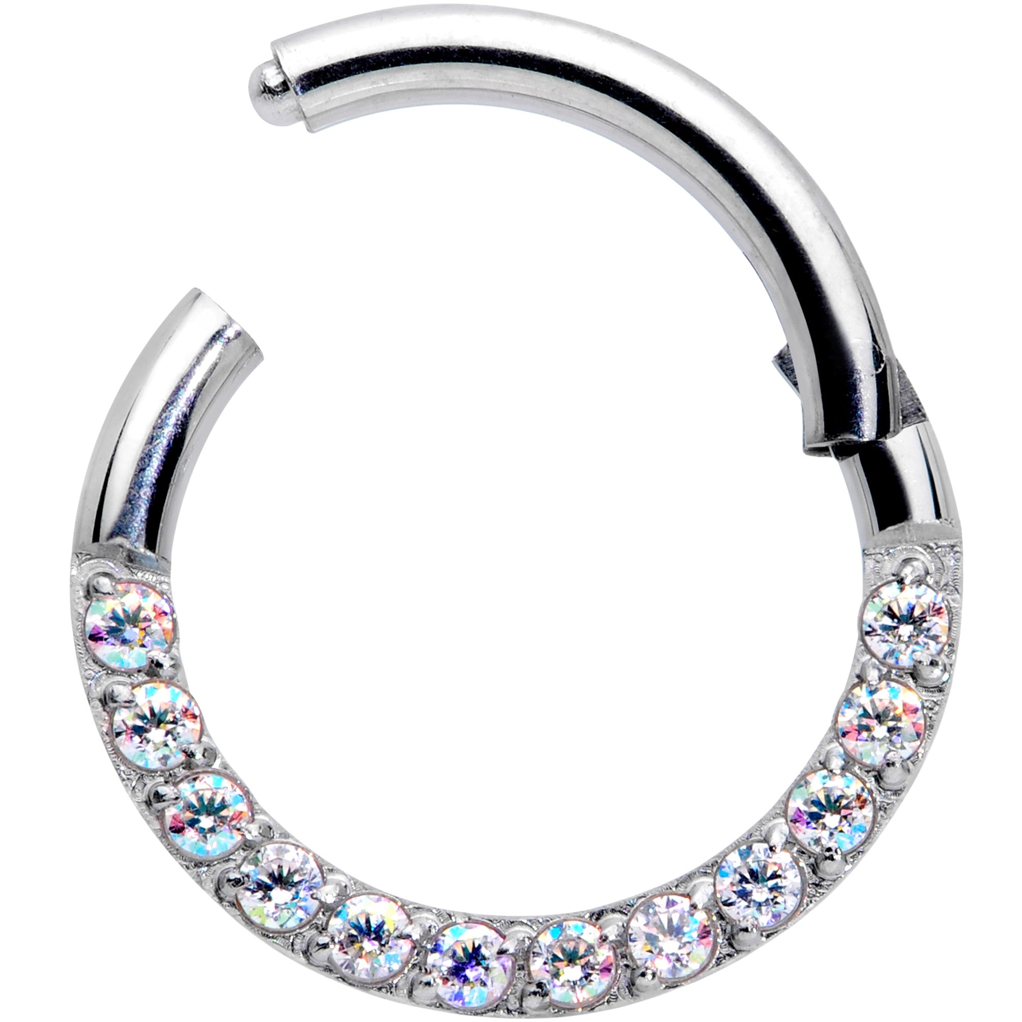 16G 5/16 Aurora Gem Paved Elegance Hinged Segment Ring