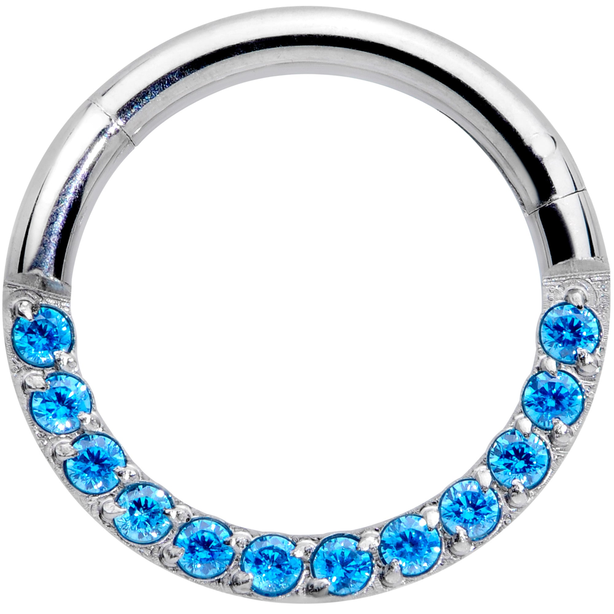 16G 5/16 Aqua Gem Paved Elegance Hinged Segment Ring