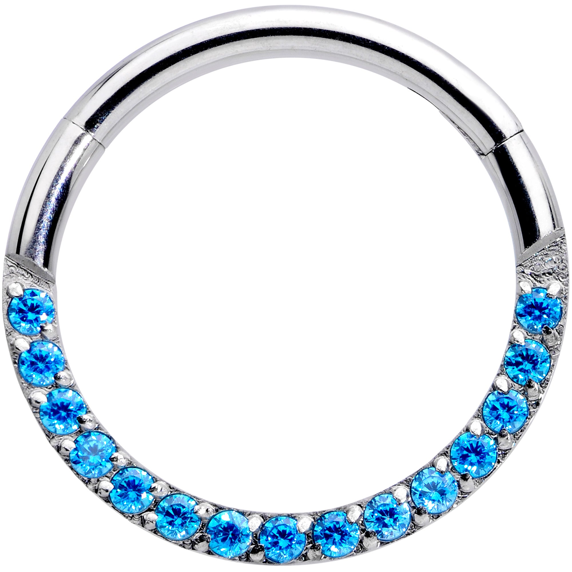 16G 3/8 Aqua Gem Paved Elegance Hinged Segment Ring