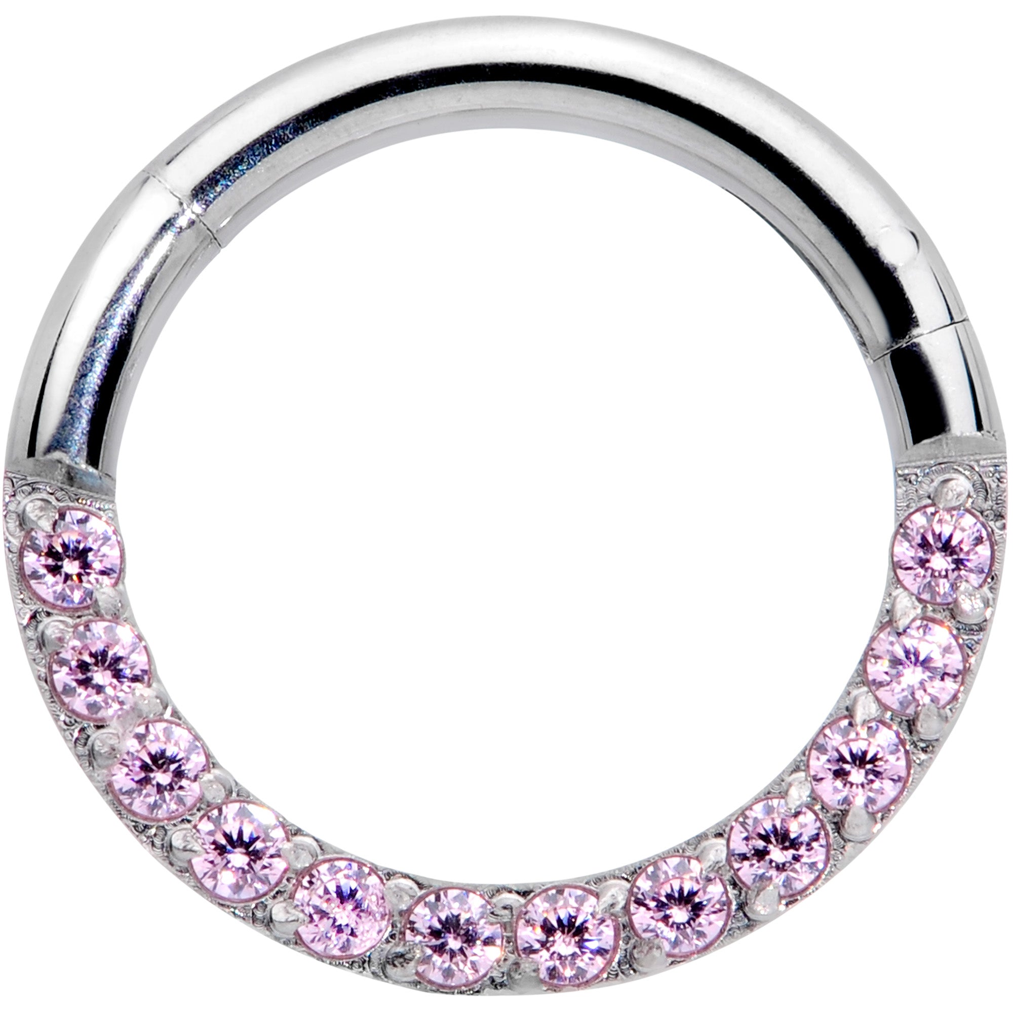 16G 5/16 Pink Gem Paved Elegance Hinged Segment Ring
