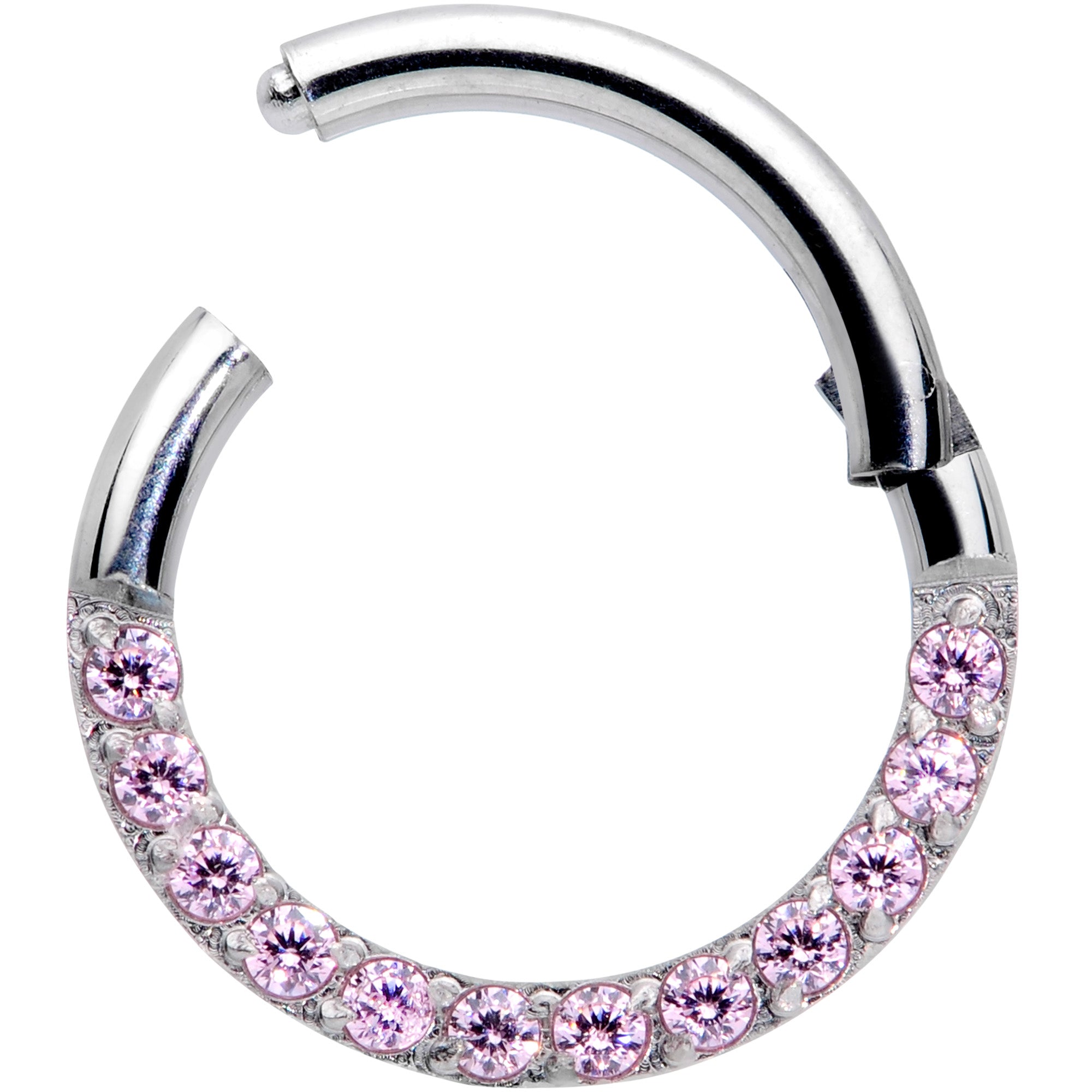 16G 5/16 Pink Gem Paved Elegance Hinged Segment Ring