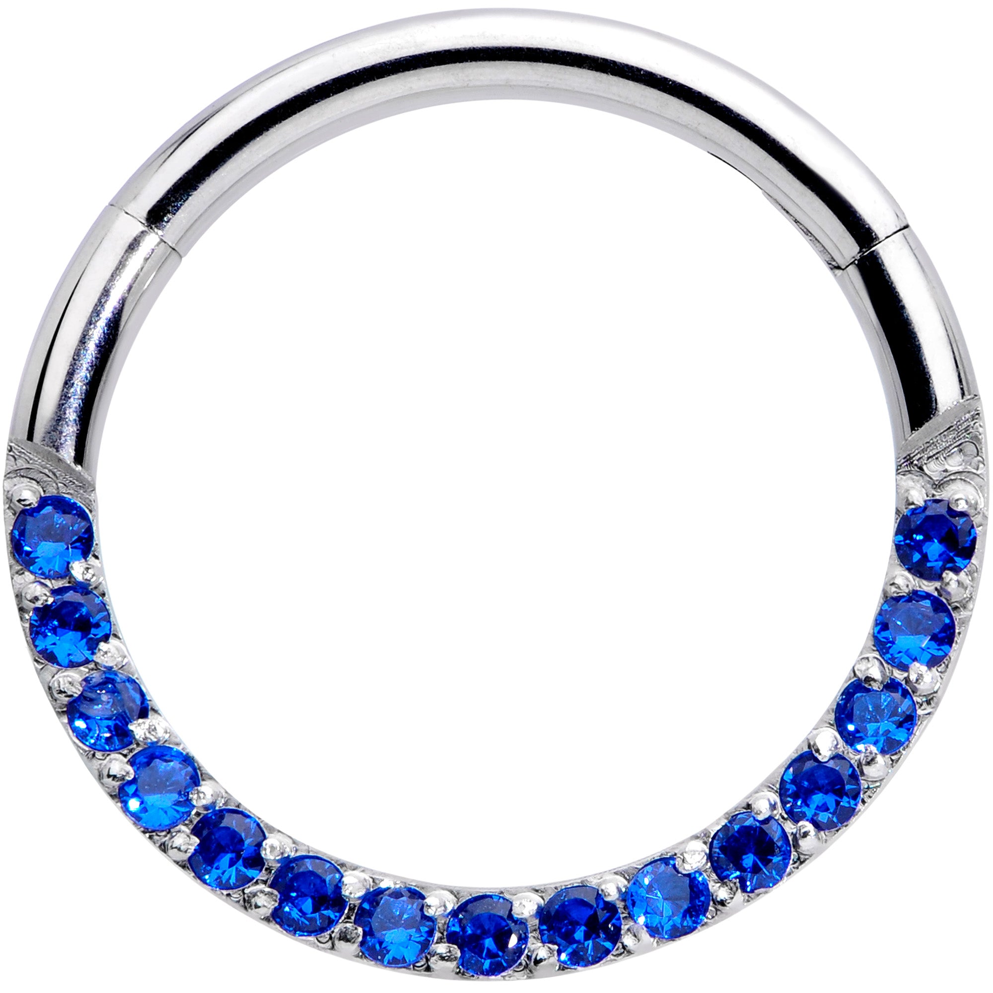 16G 3/8 Deep Blue Gem Paved Elegance Hinged Segment Ring