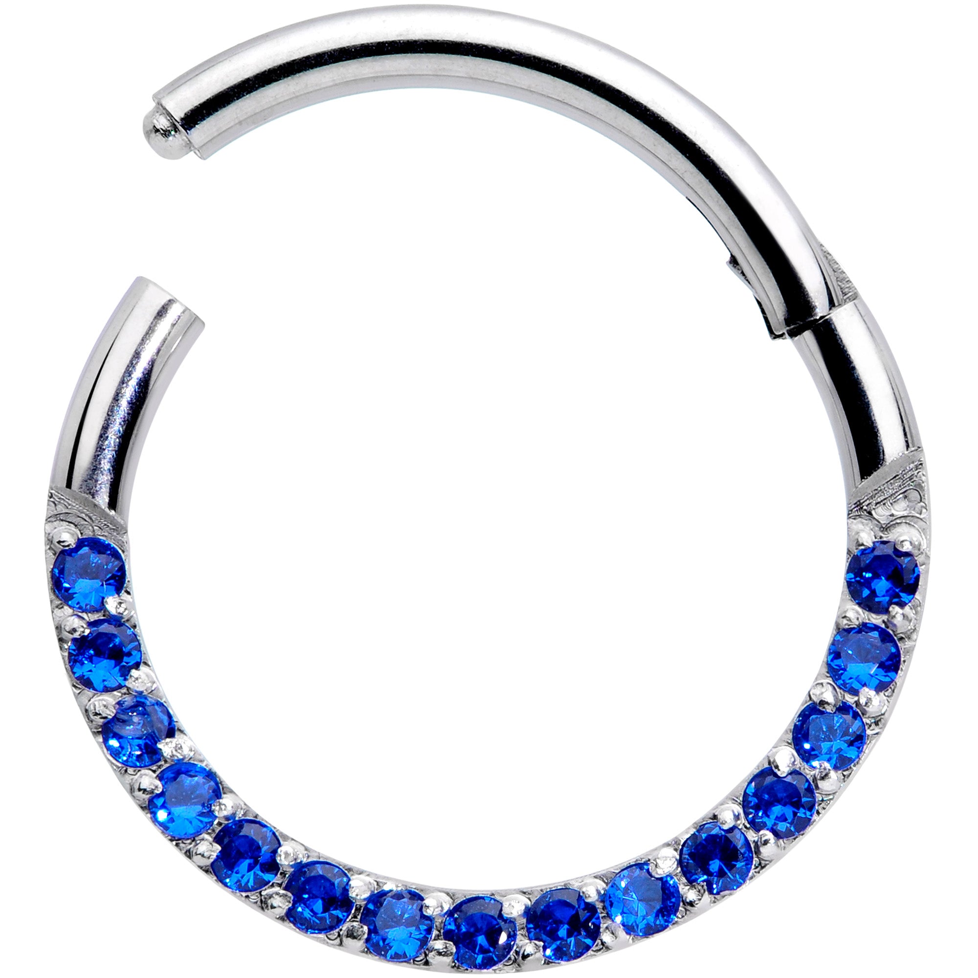 16G 3/8 Deep Blue Gem Paved Elegance Hinged Segment Ring